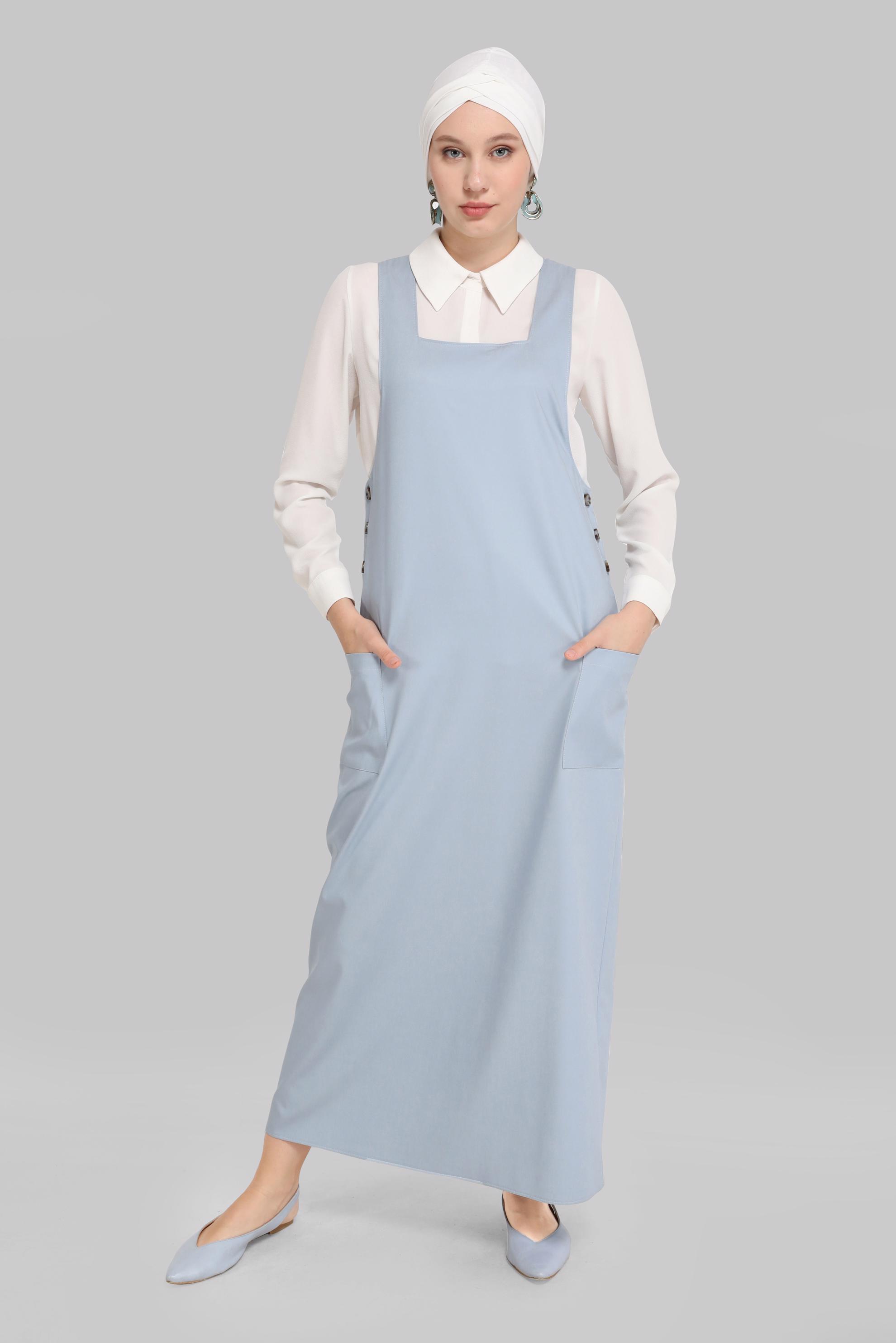 Tesettür giyim MAVİ DÜĞME DETAYLI FERMUARLI JİLE 40872-1 
