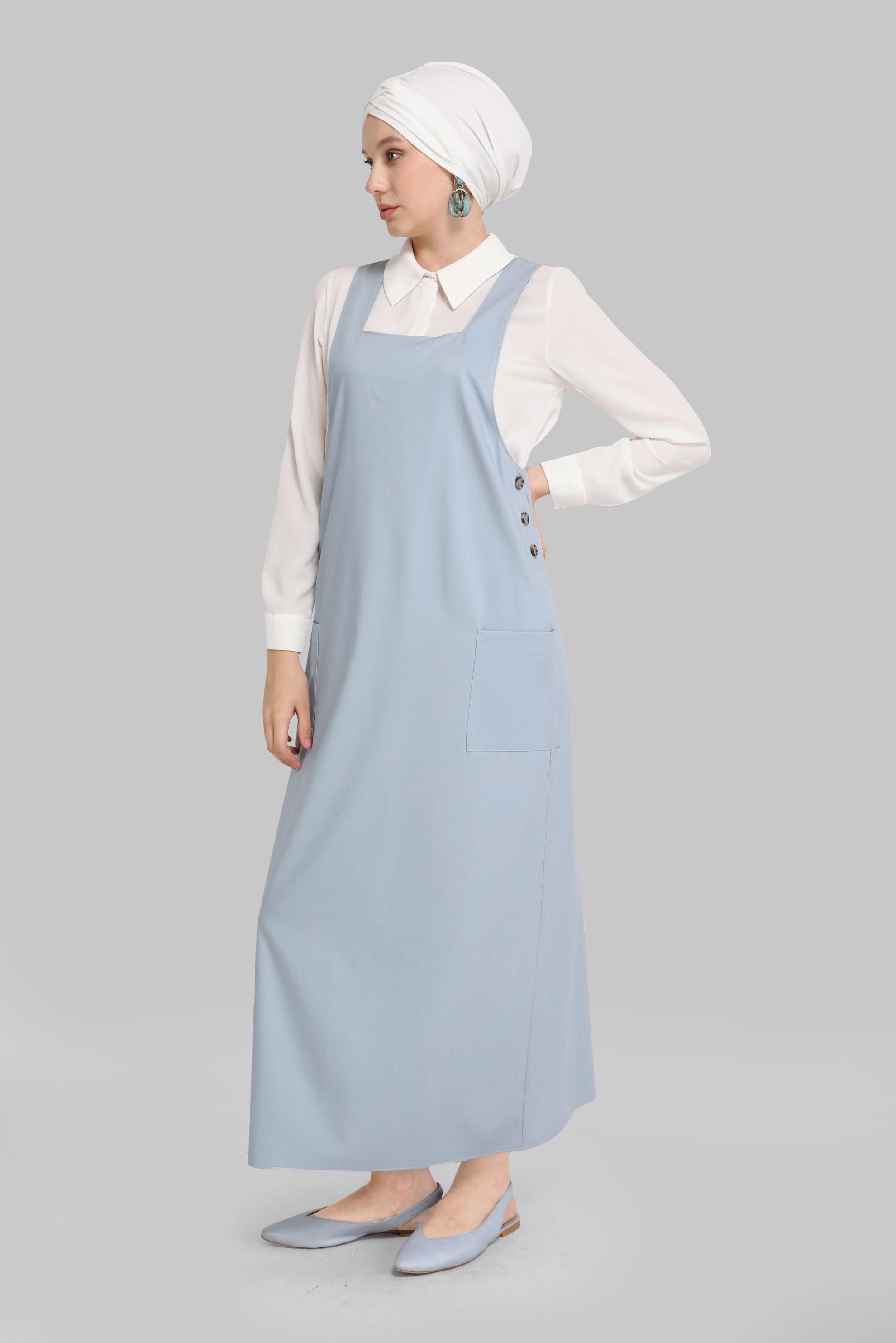Tesettür giyim MAVİ DÜĞME DETAYLI FERMUARLI JİLE 40872-1 