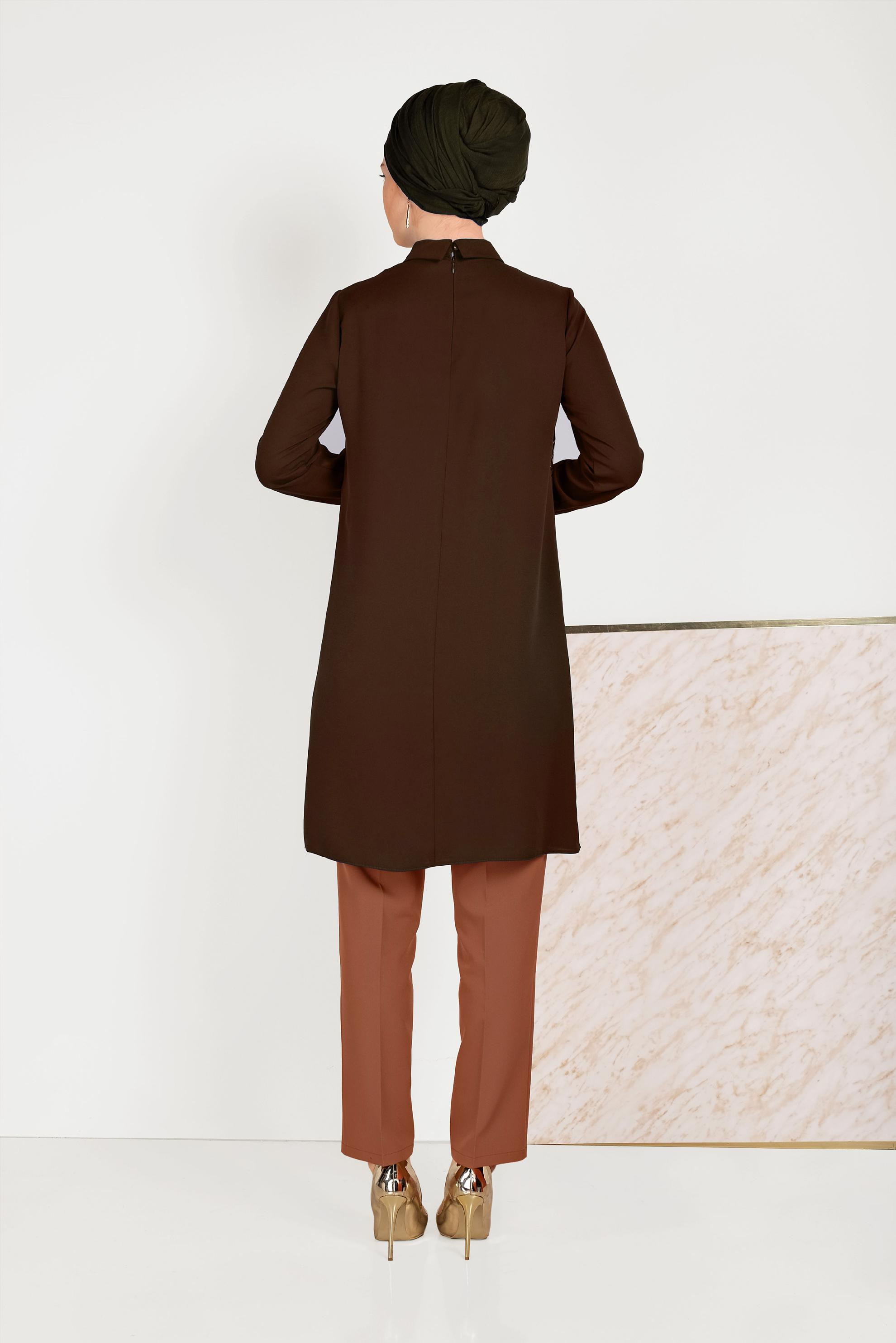 Tesettür giyim TABA ARA BEL KUMAŞ PANTOLON 70076