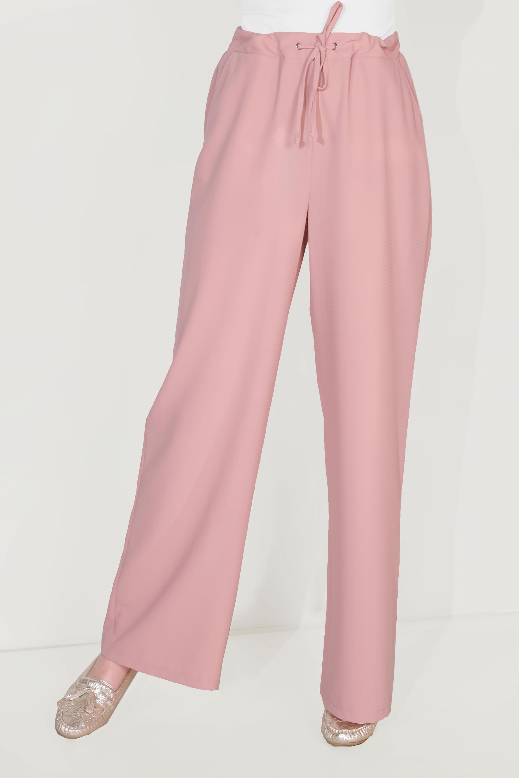 Tesettür giyim PUDRA BELİ BAĞCIKLI SALAŞ PANTOLON 70088 