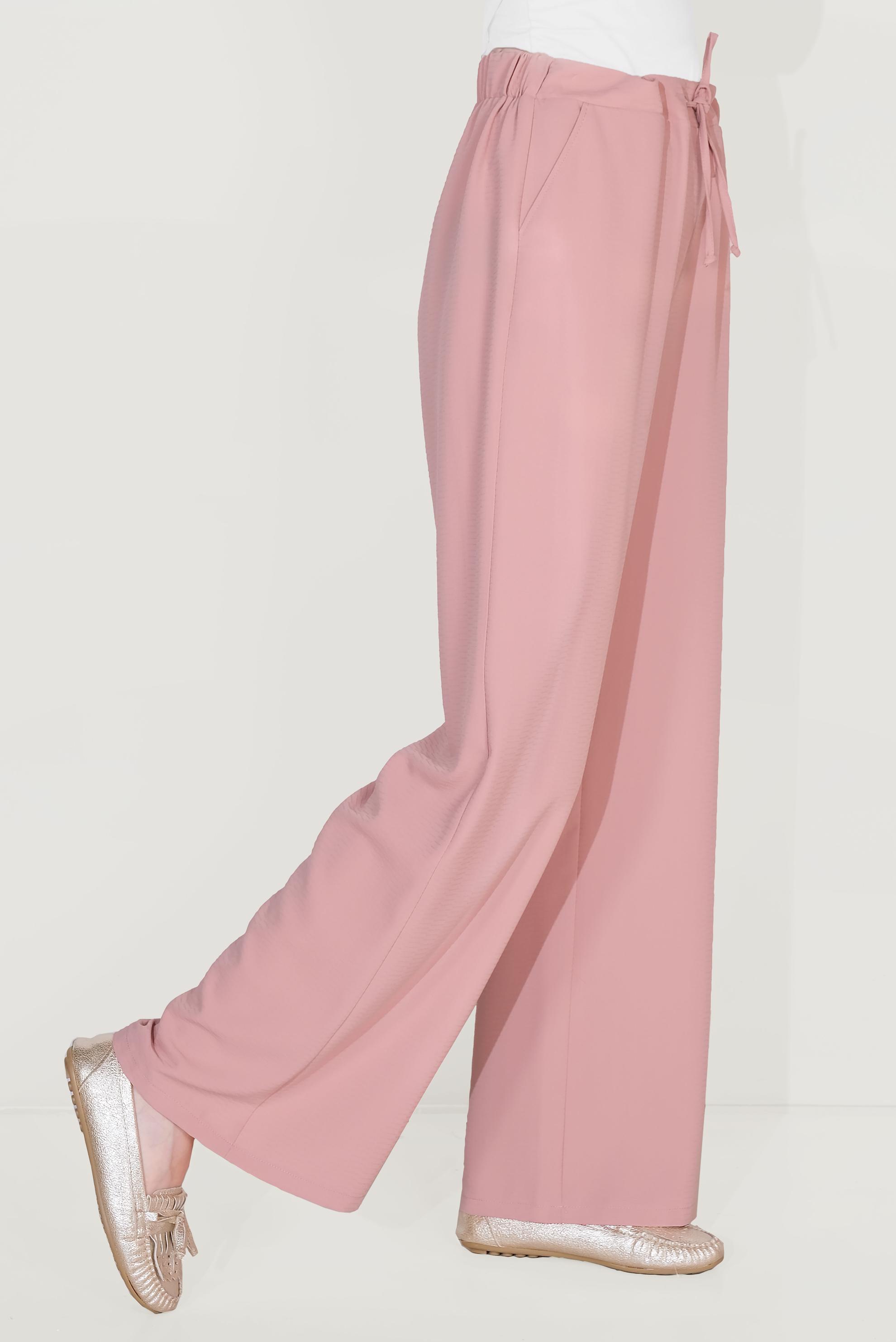 Tesettür giyim PUDRA BELİ BAĞCIKLI SALAŞ PANTOLON 70088 