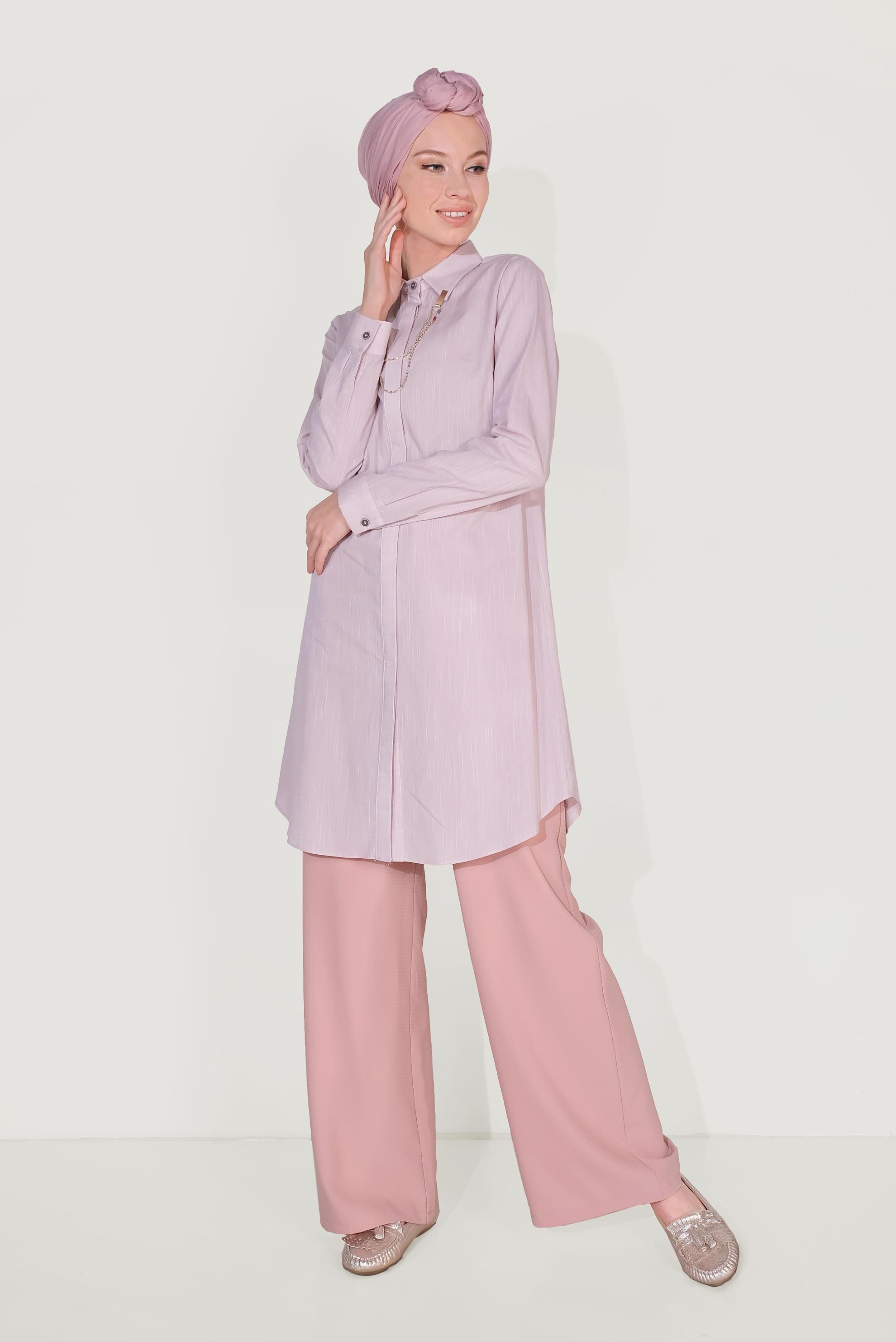 Tesettür giyim PUDRA BELİ BAĞCIKLI SALAŞ PANTOLON 70088 