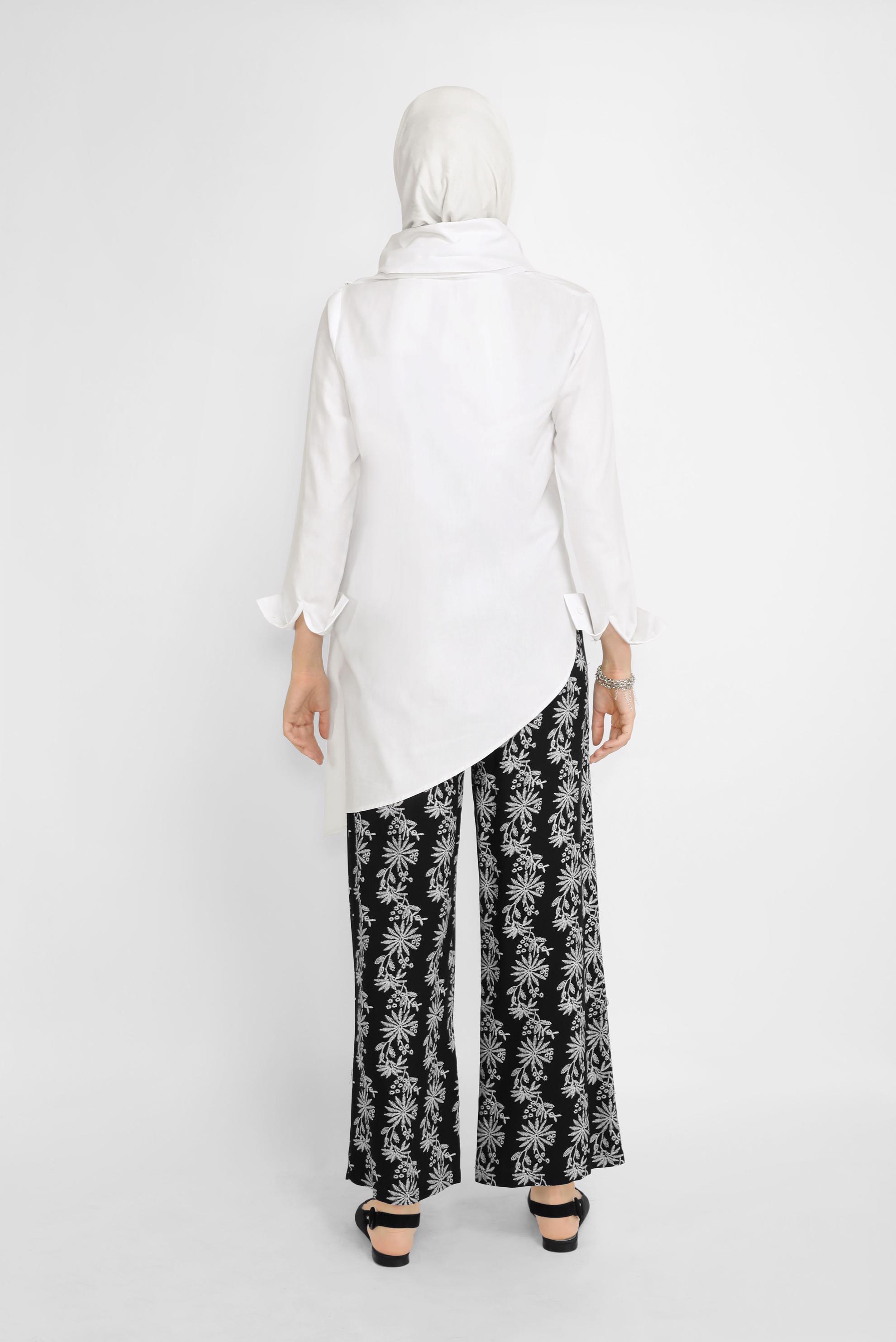 Tesettür giyim SİYAH NAKIŞLI KUŞAKLI PANTOLON 70107