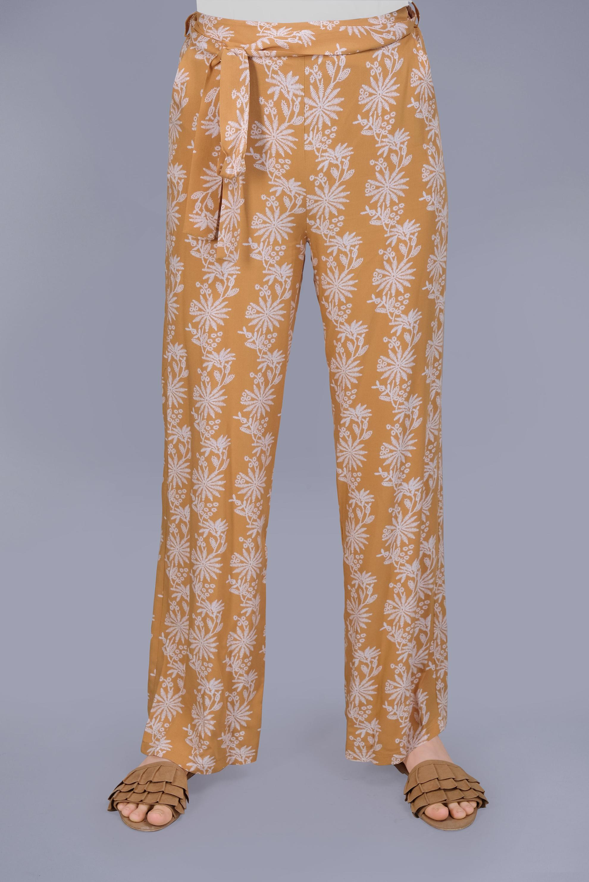 Tesettür giyim SARI NAKIŞLI KUŞAKLI PANTOLON 70107