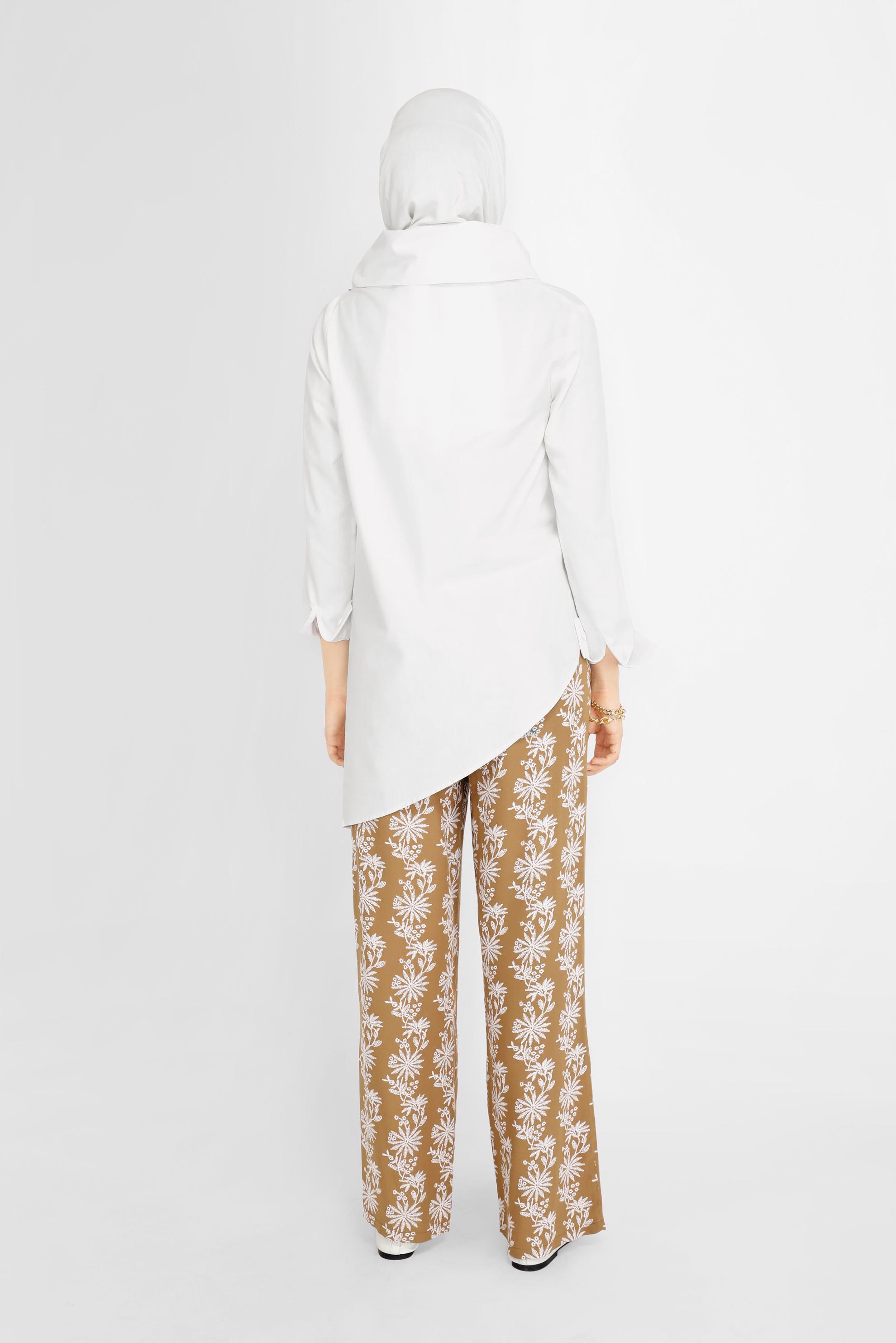 Tesettür giyim KAHVE NAKIŞLI KUŞAKLI PANTOLON 70107