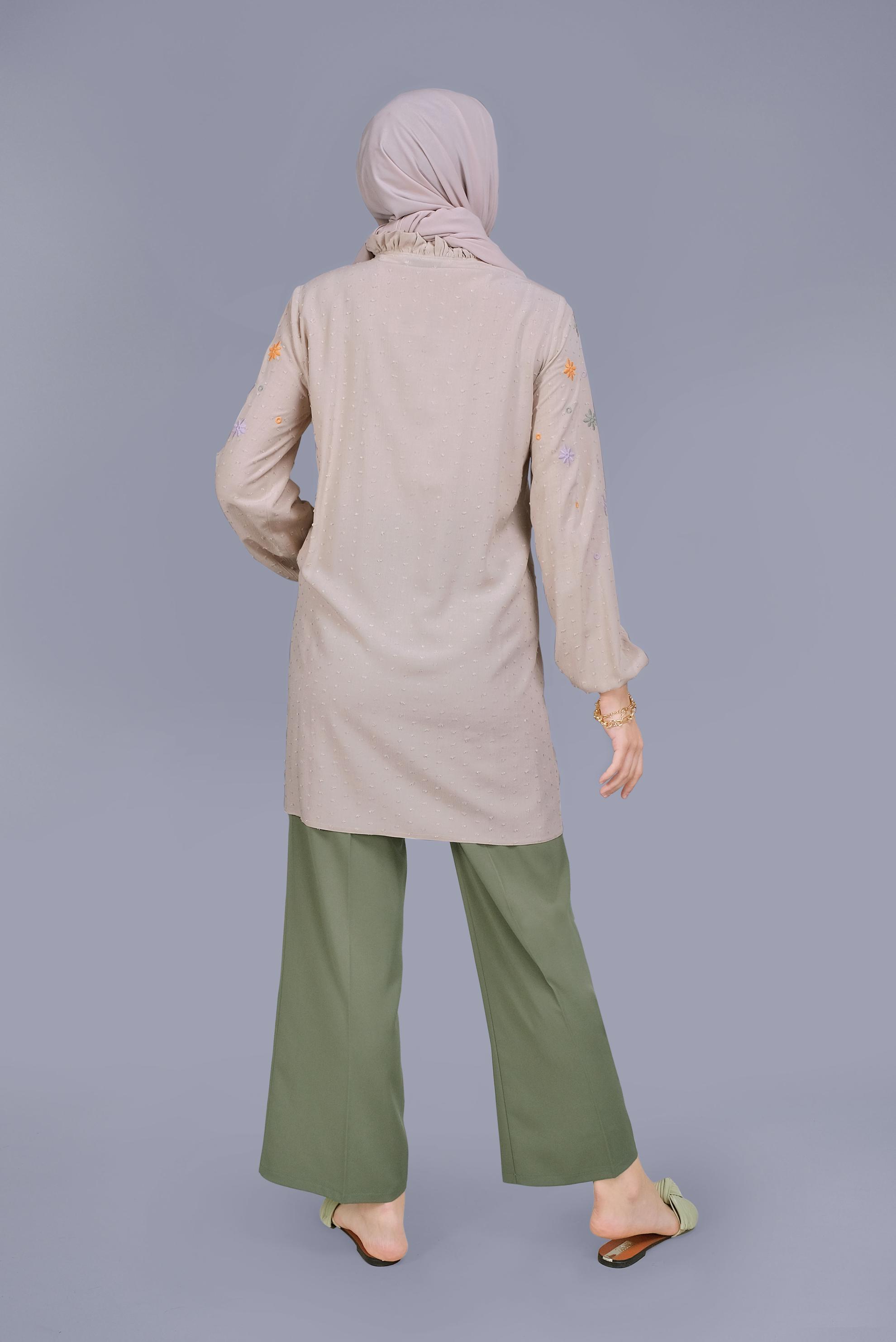 Tesettür giyim HAKİ BOL PAÇA PANTOLON 70109 