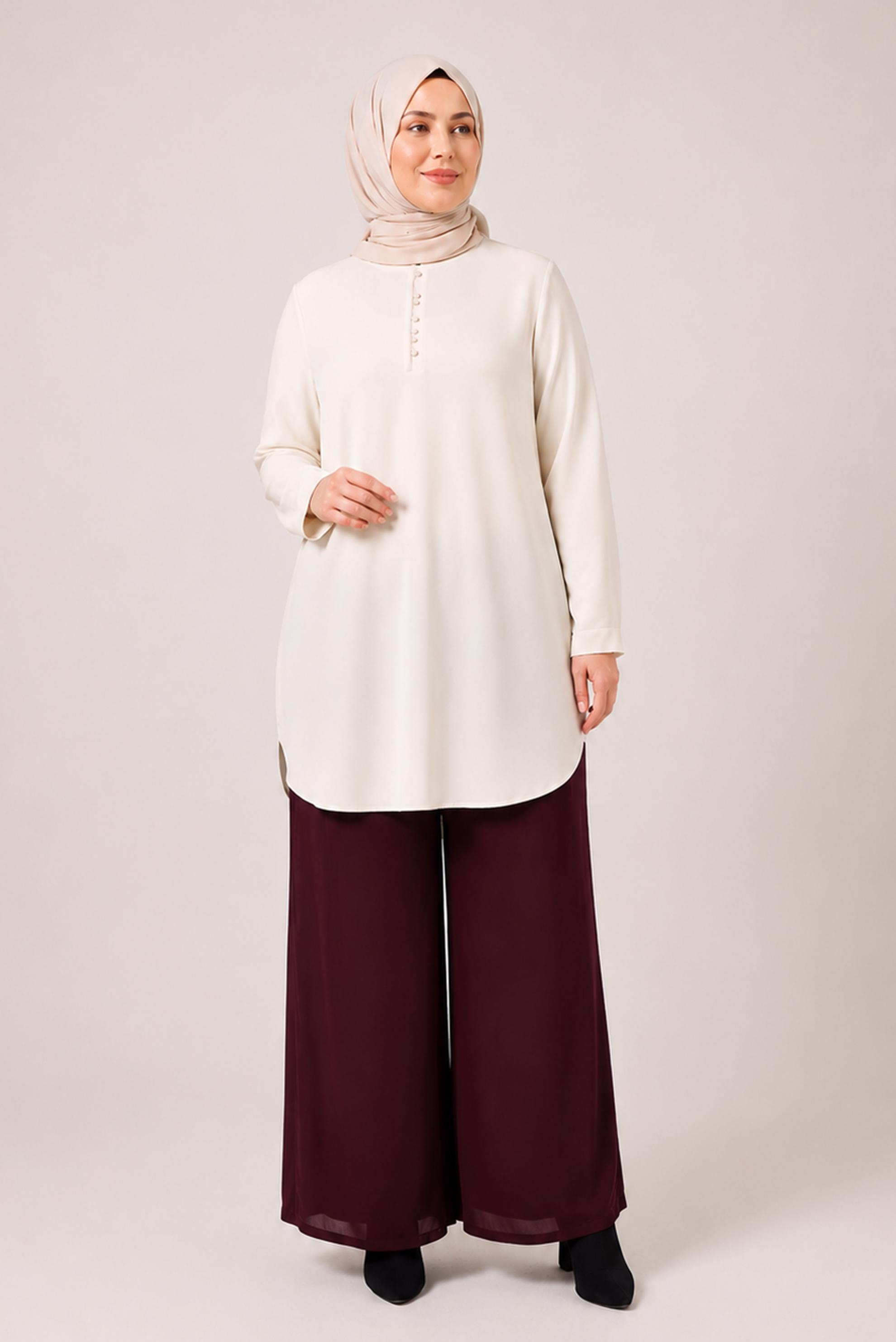 Vêtements hijab BEIGE PANTALON EN MOUSSELINE GRANDE TAILLE 70210