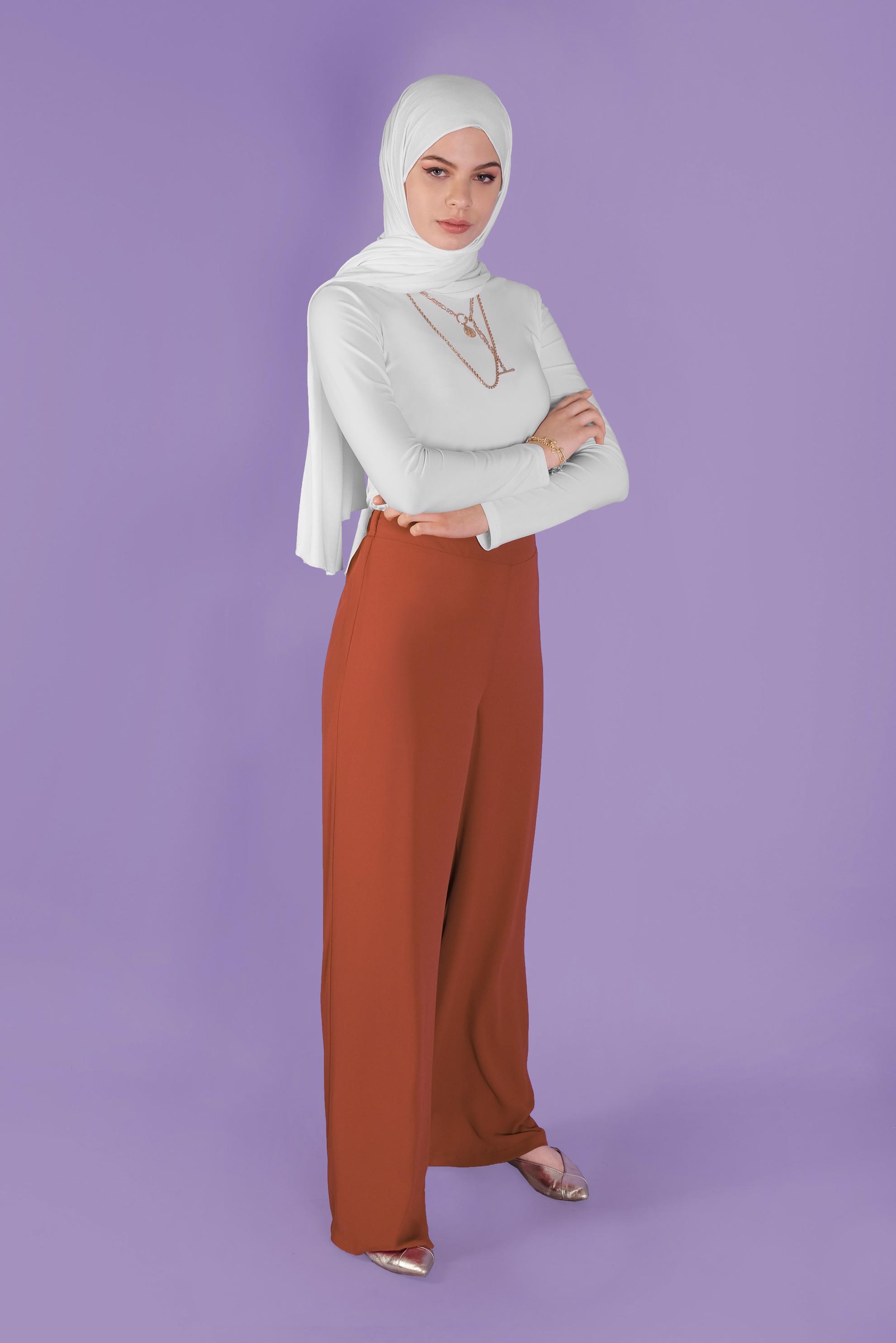 Tesettür giyim TABA BELİ LASTİKLİ GENİŞ PAÇA  PANTOLON 70211 