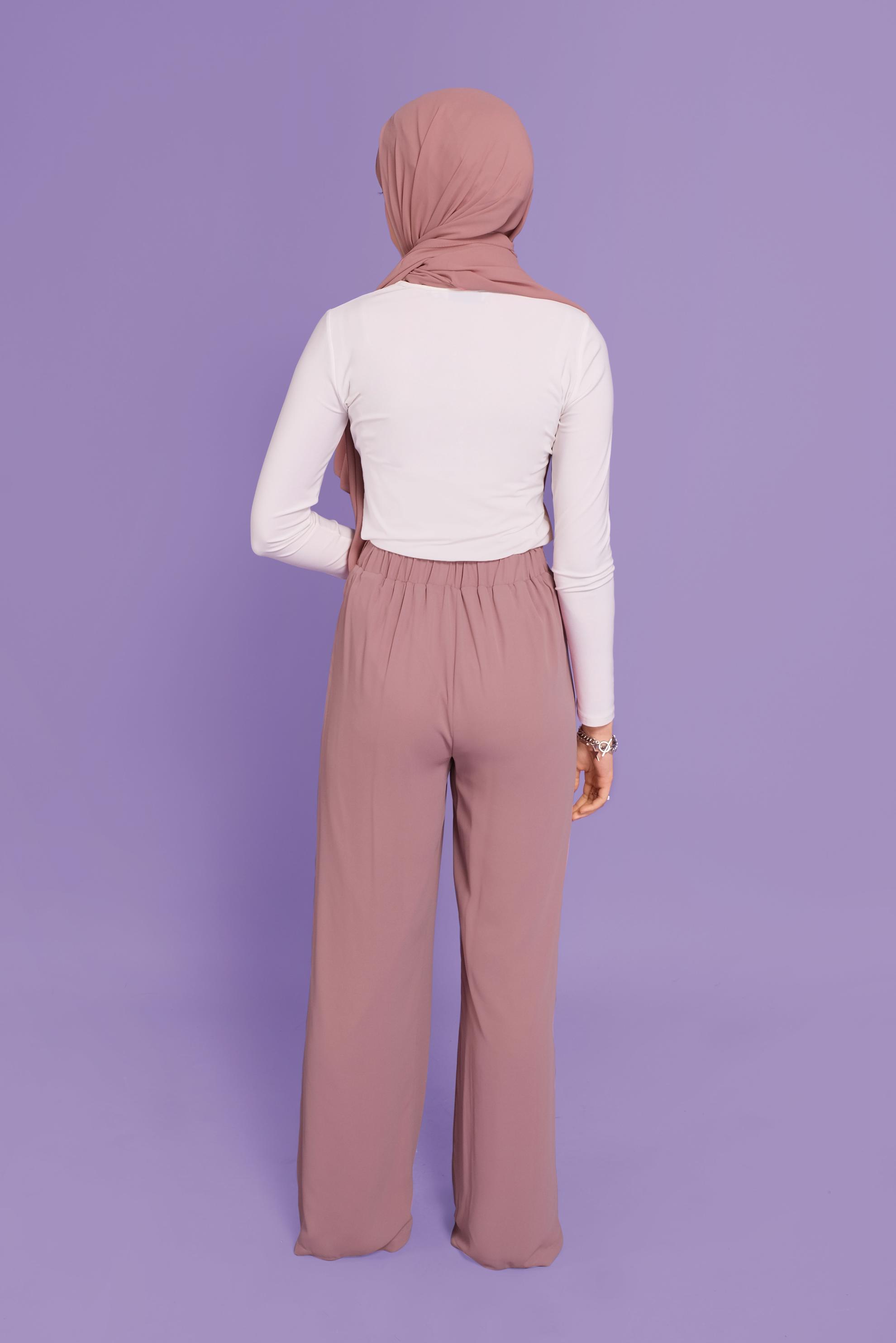 Tesettür giyim PUDRA BELİ LASTİKLİ GENİŞ PAÇA  PANTOLON 70211 