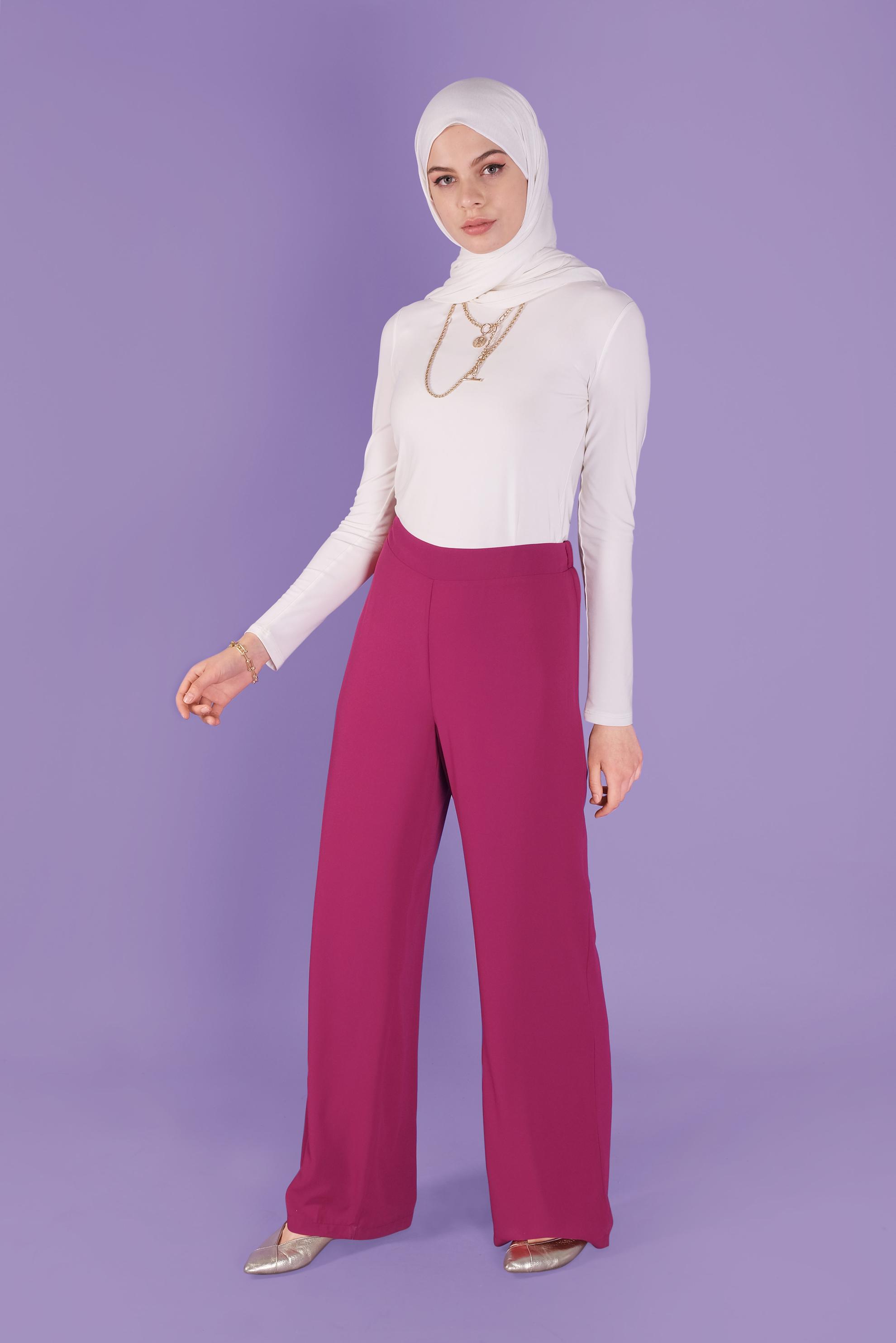 Tesettür giyim MOR BELİ LASTİKLİ GENİŞ PAÇA  PANTOLON 70211 