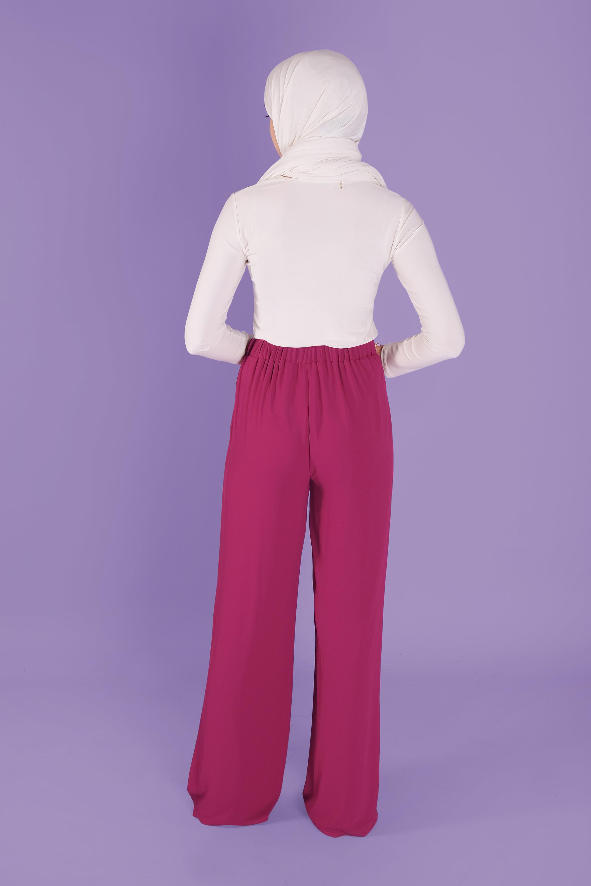 Tesettür giyim MOR BELİ LASTİKLİ GENİŞ PAÇA  PANTOLON 70211 