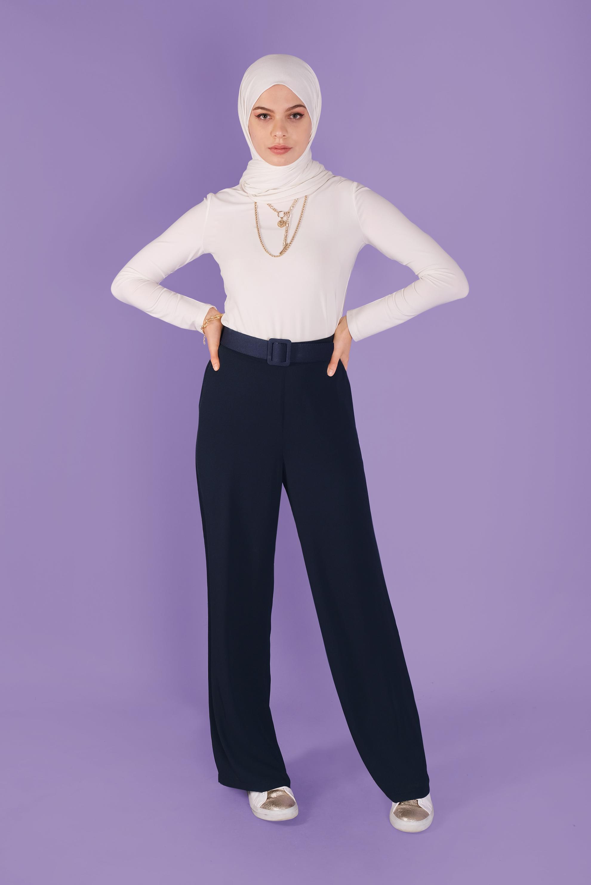 Tesettür giyim LACİVERT BELİ LASTİKLİ GENİŞ PAÇA  PANTOLON 70211 