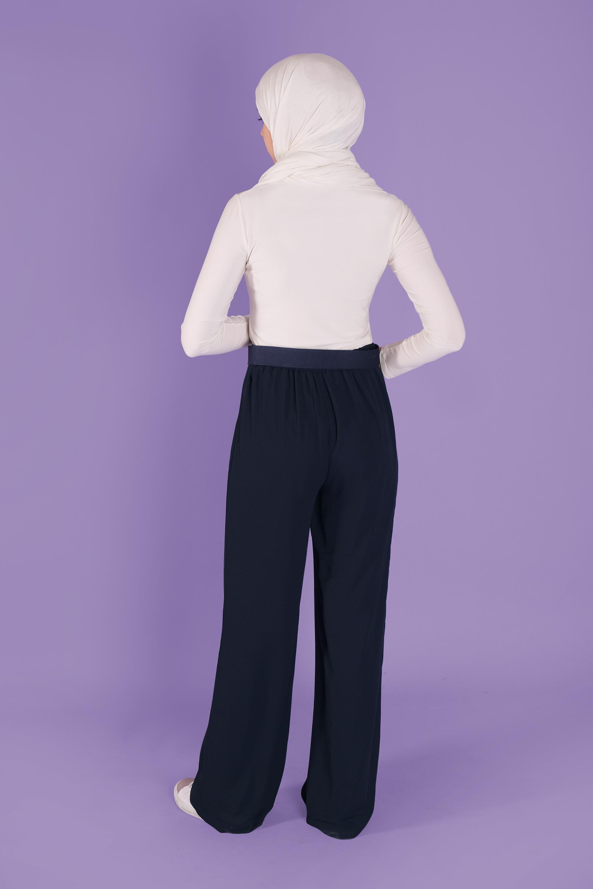 Tesettür giyim LACİVERT BELİ LASTİKLİ GENİŞ PAÇA  PANTOLON 70211 