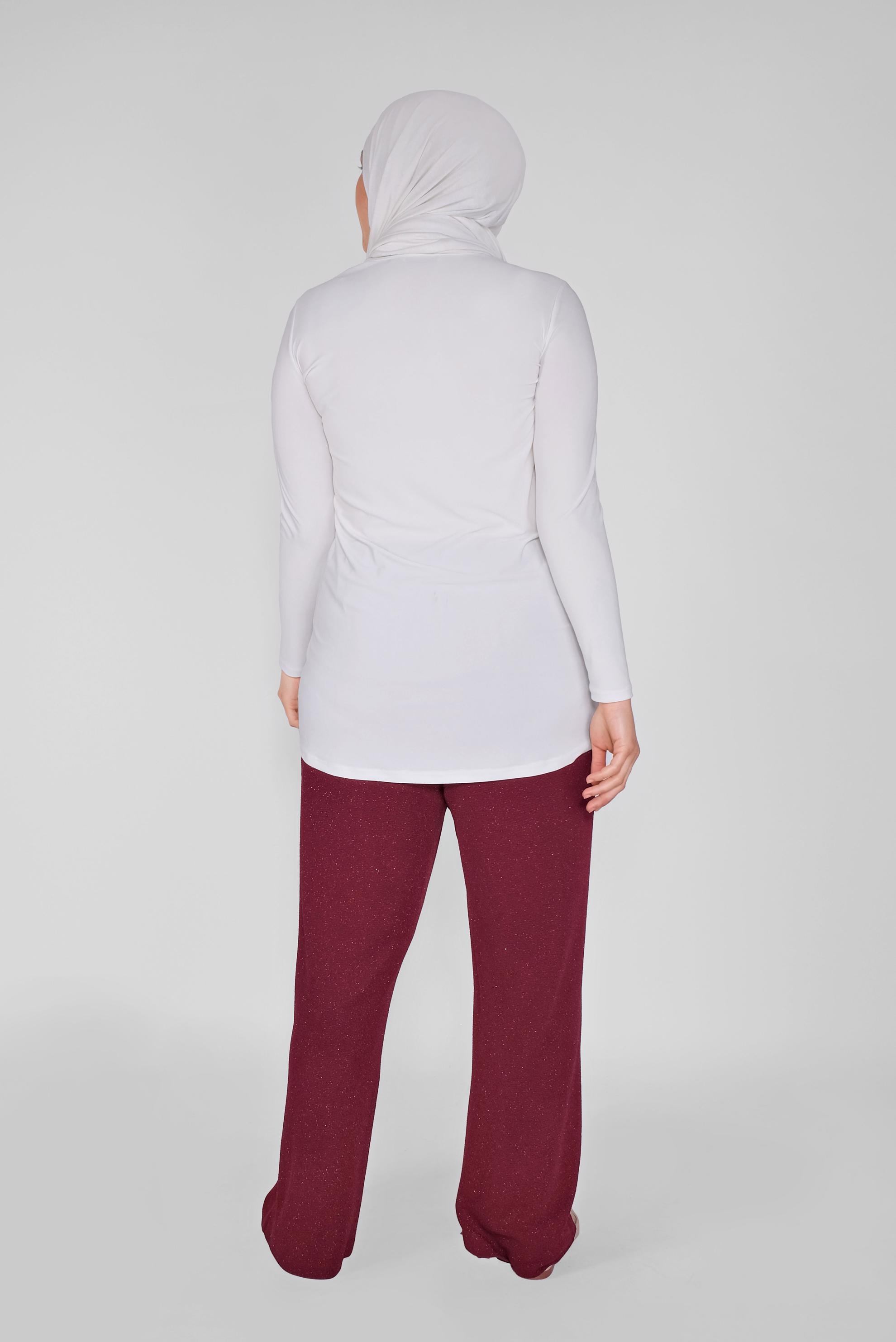 Tesettür giyim BORDO BELİ LASTİKLİ SİMLİ PANTOLON 70212