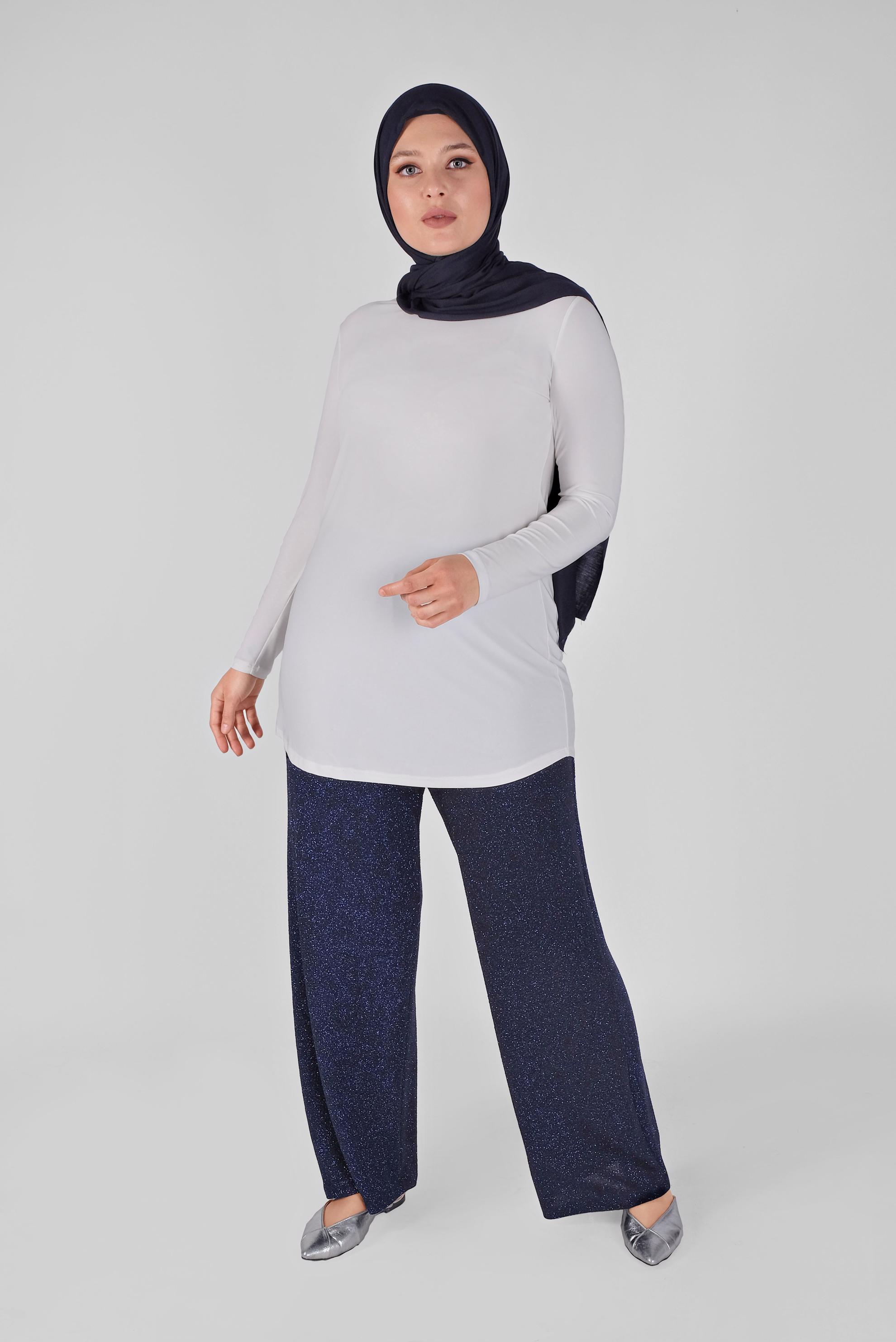 Tesettür giyim LACİVERT BELİ LASTİKLİ SİMLİ PANTOLON 70212