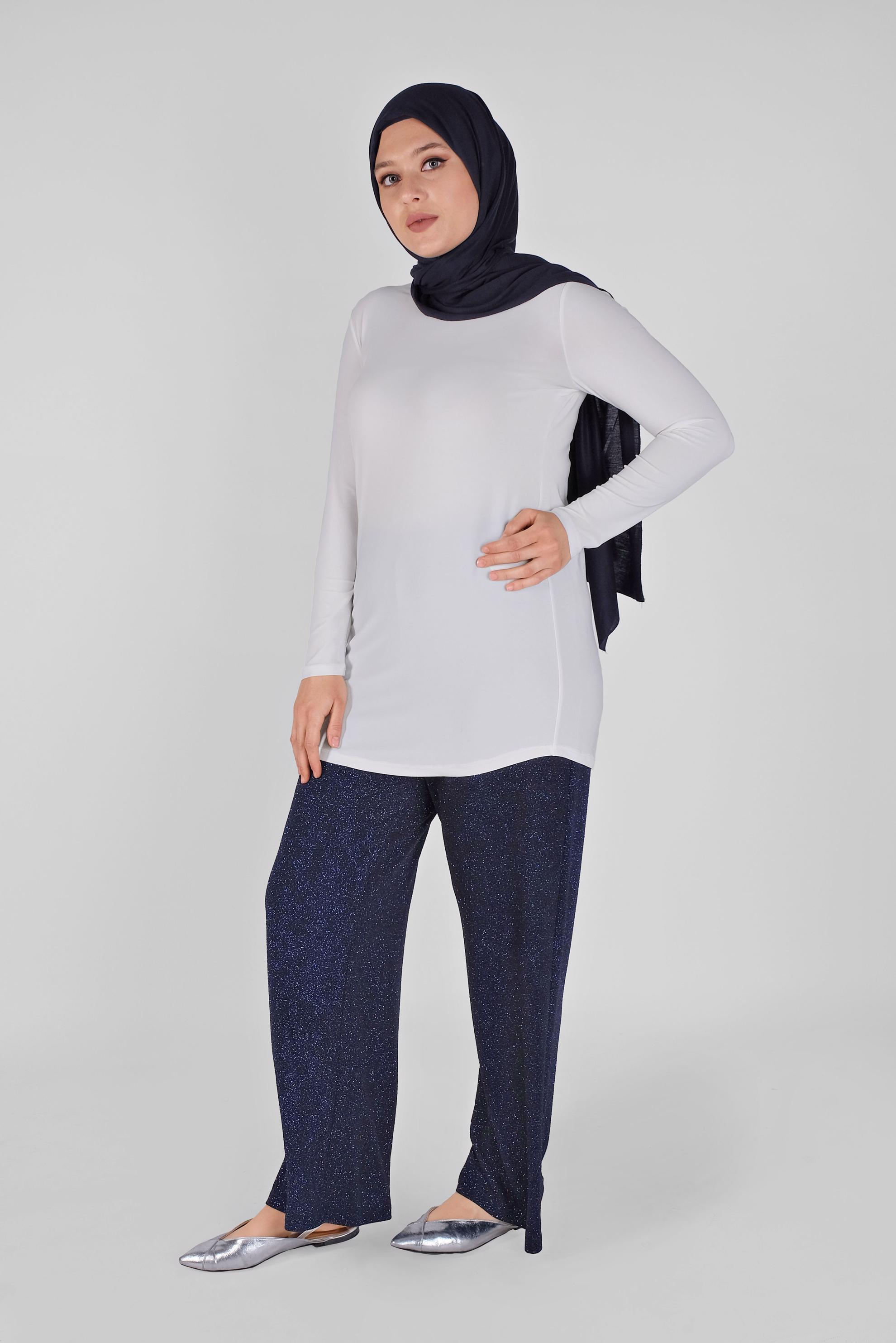 Tesettür giyim LACİVERT BELİ LASTİKLİ SİMLİ PANTOLON 70212