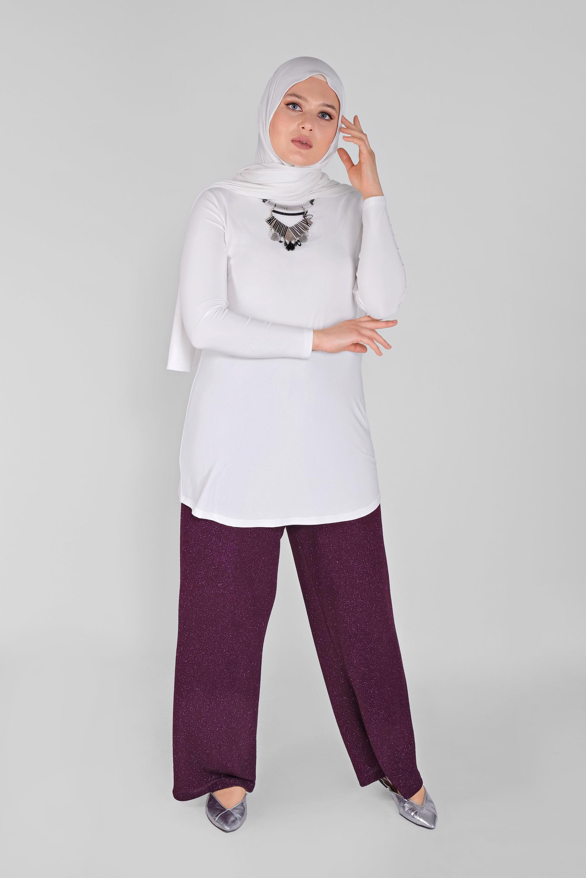 Tesettür giyim MÜRDÜM BELİ LASTİKLİ SİMLİ PANTOLON 70212