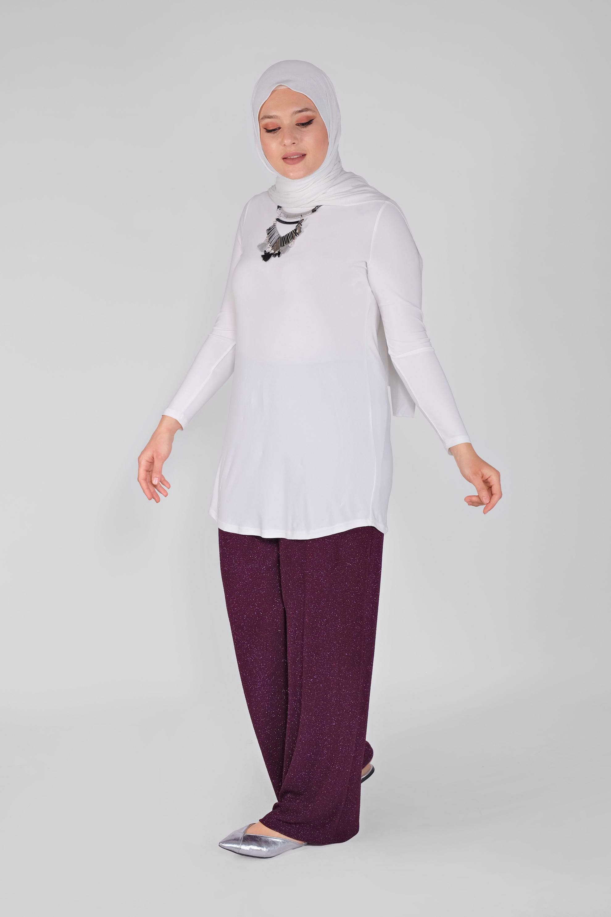 Tesettür giyim MÜRDÜM BELİ LASTİKLİ SİMLİ PANTOLON 70212