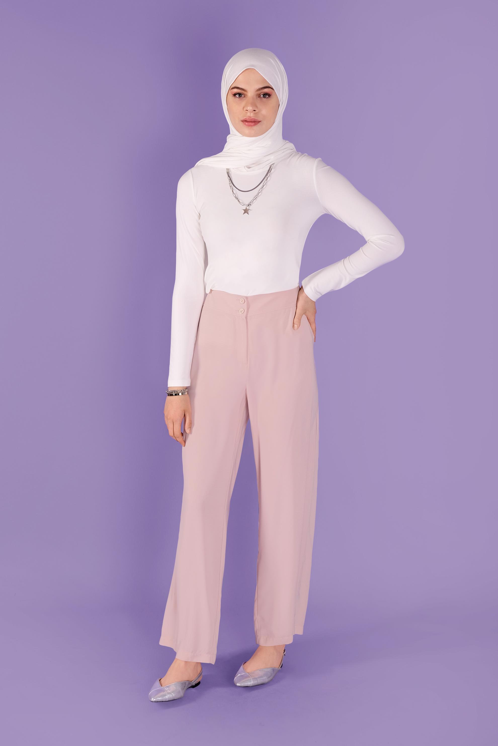 Tesettür giyim PUDRA BOL PAÇALI YÜKSEK BEL PANTOLON 70214 