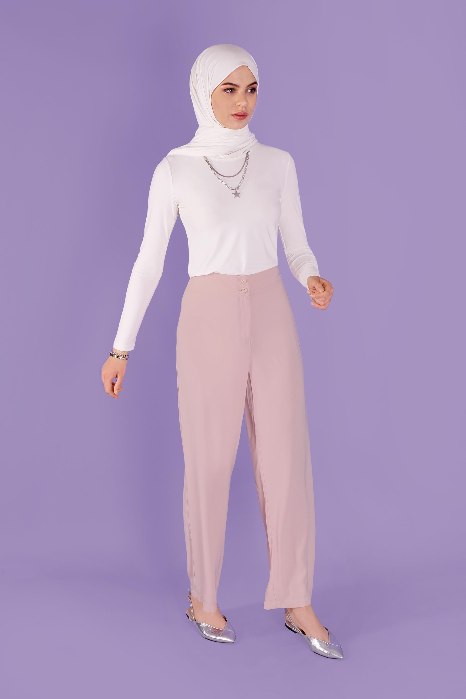 Tesettür giyim PUDRA BOL PAÇALI YÜKSEK BEL PANTOLON 70214 