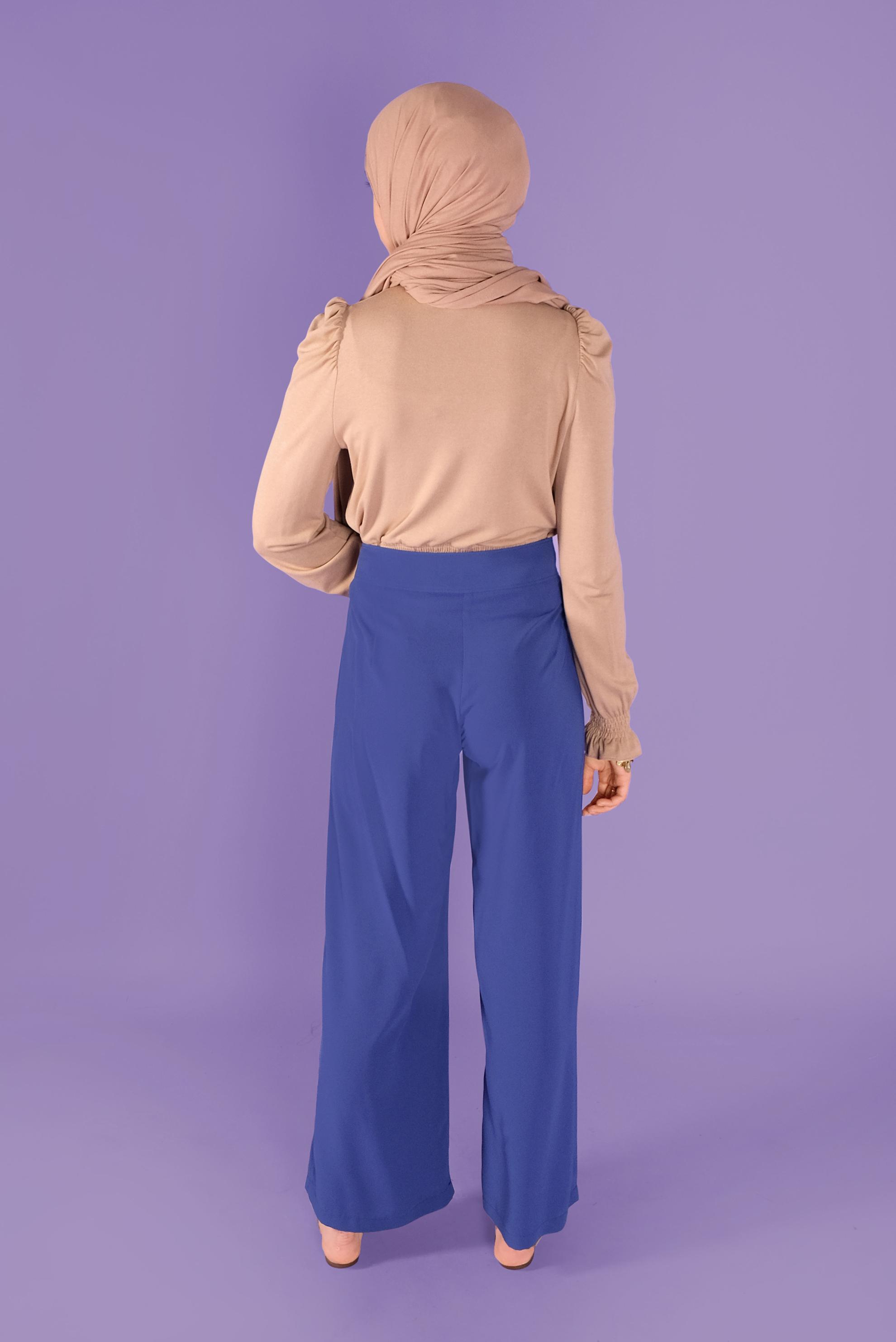 Tesettür giyim MAVİ BOL PAÇALI YÜKSEK BEL PANTOLON 70214 