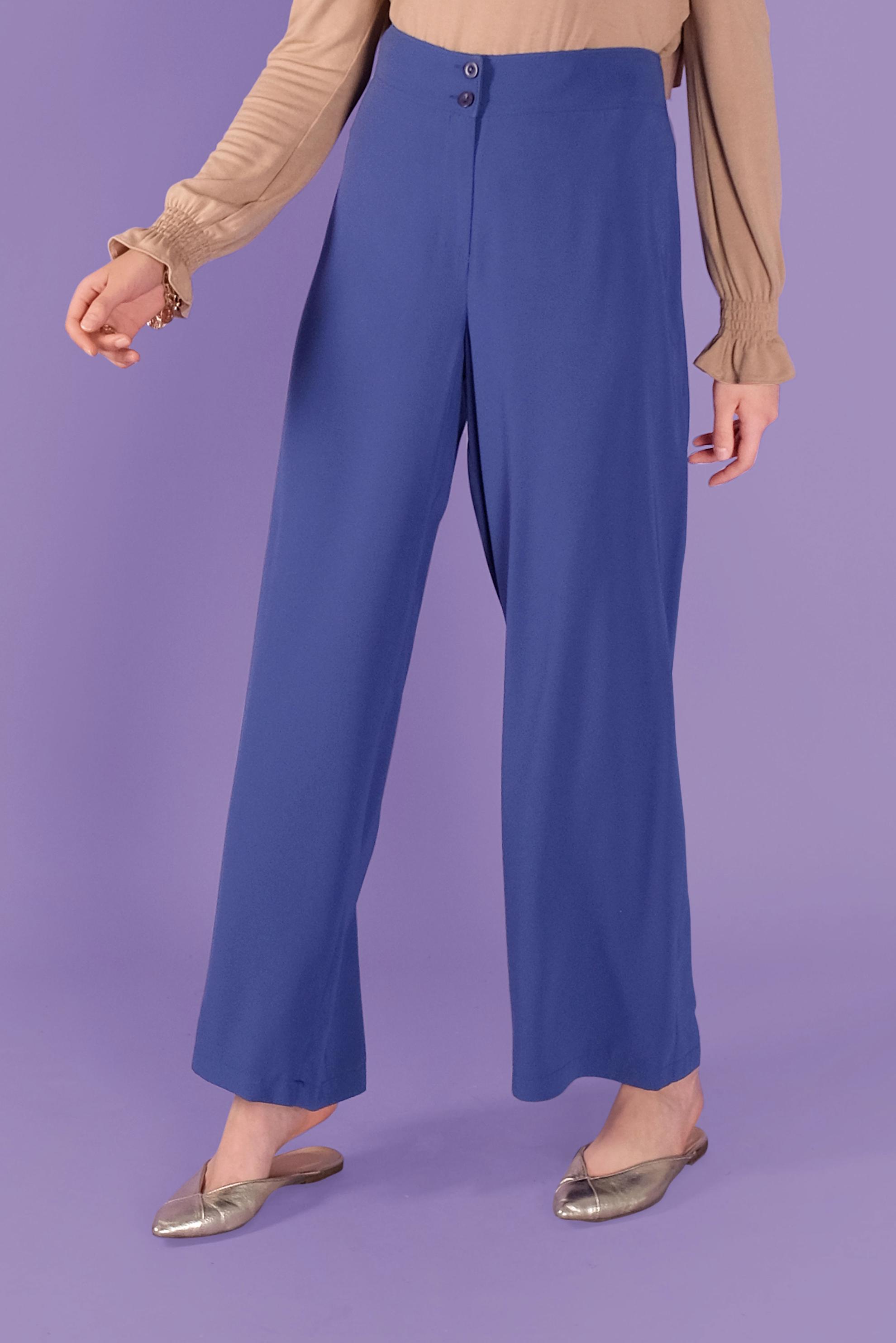 Tesettür giyim MAVİ BOL PAÇALI YÜKSEK BEL PANTOLON 70214 