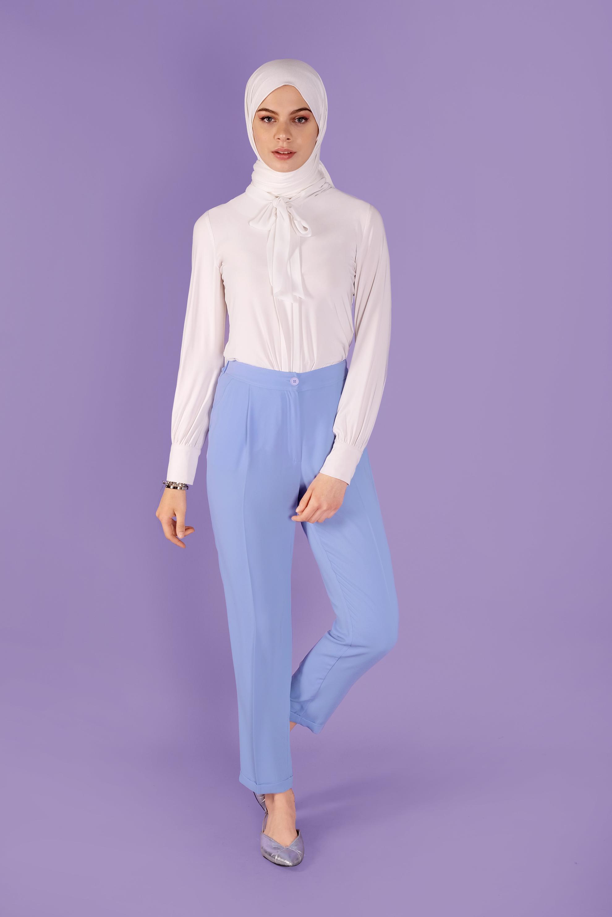 Tesettür giyim MAVİ HAVUÇ KESİM  PANTOLON 70217 