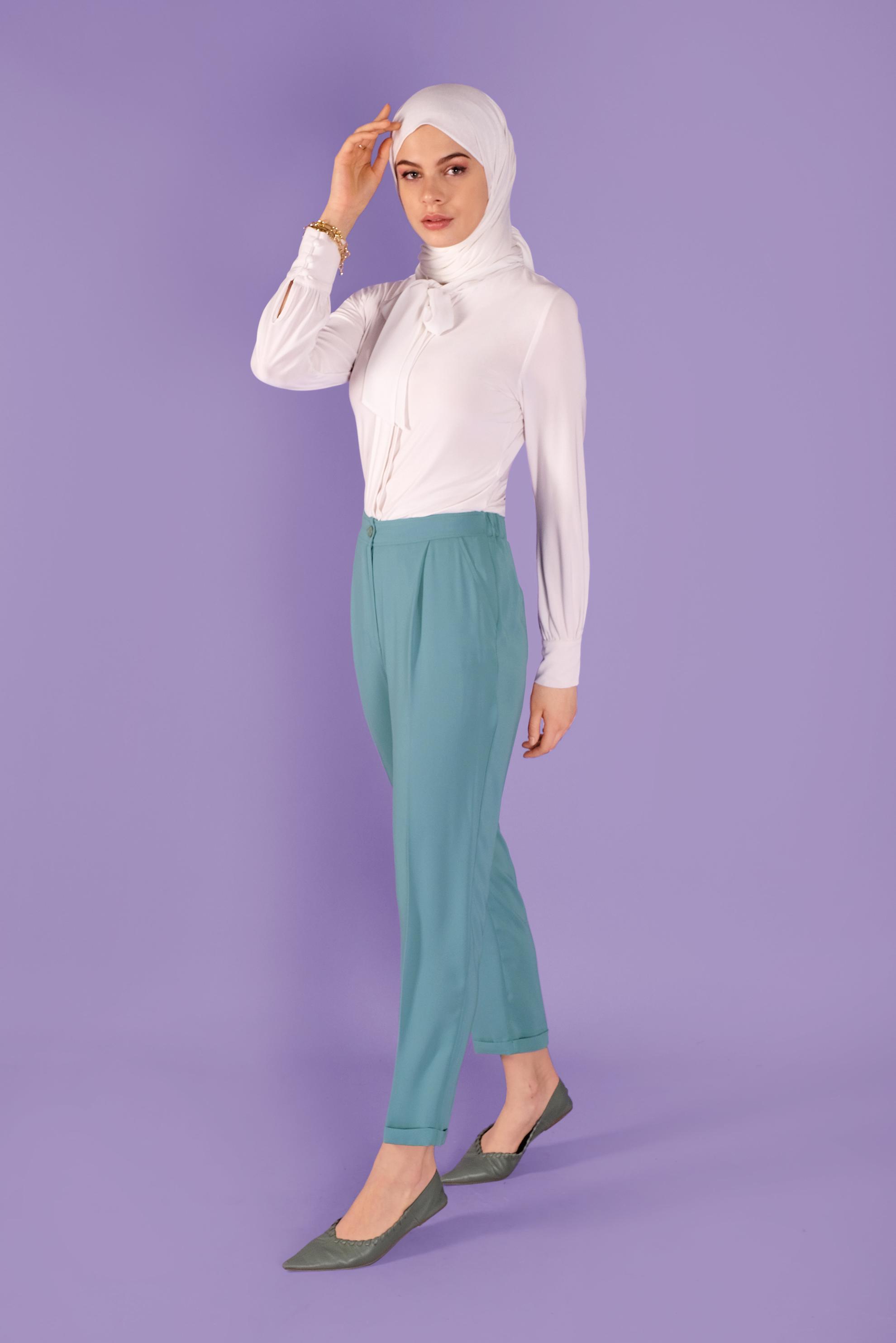 Tesettür giyim MAVİ HAVUÇ KESİM  PANTOLON 70217 