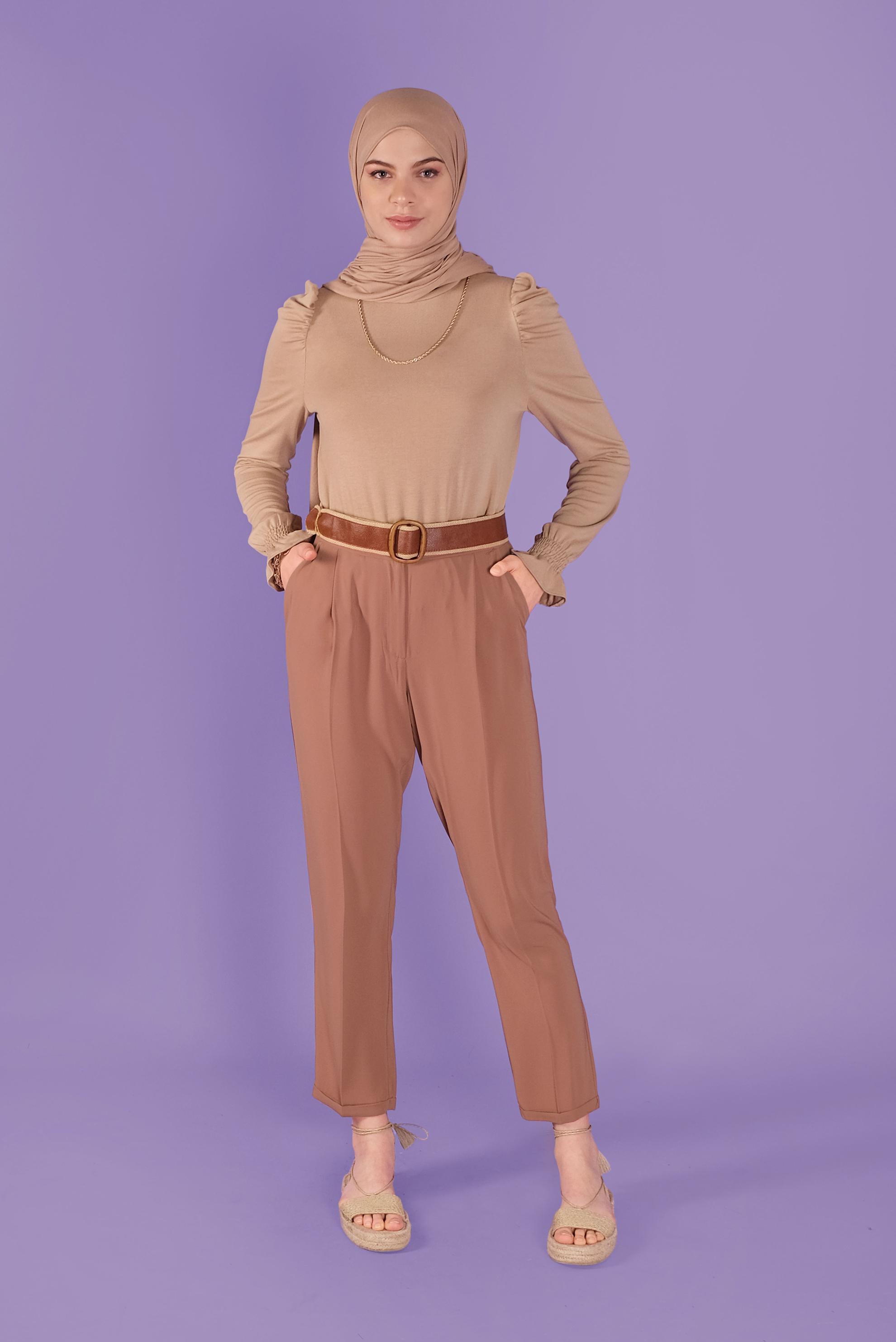 Tesettür giyim KAHVE HAVUÇ KESİM  PANTOLON 70217 