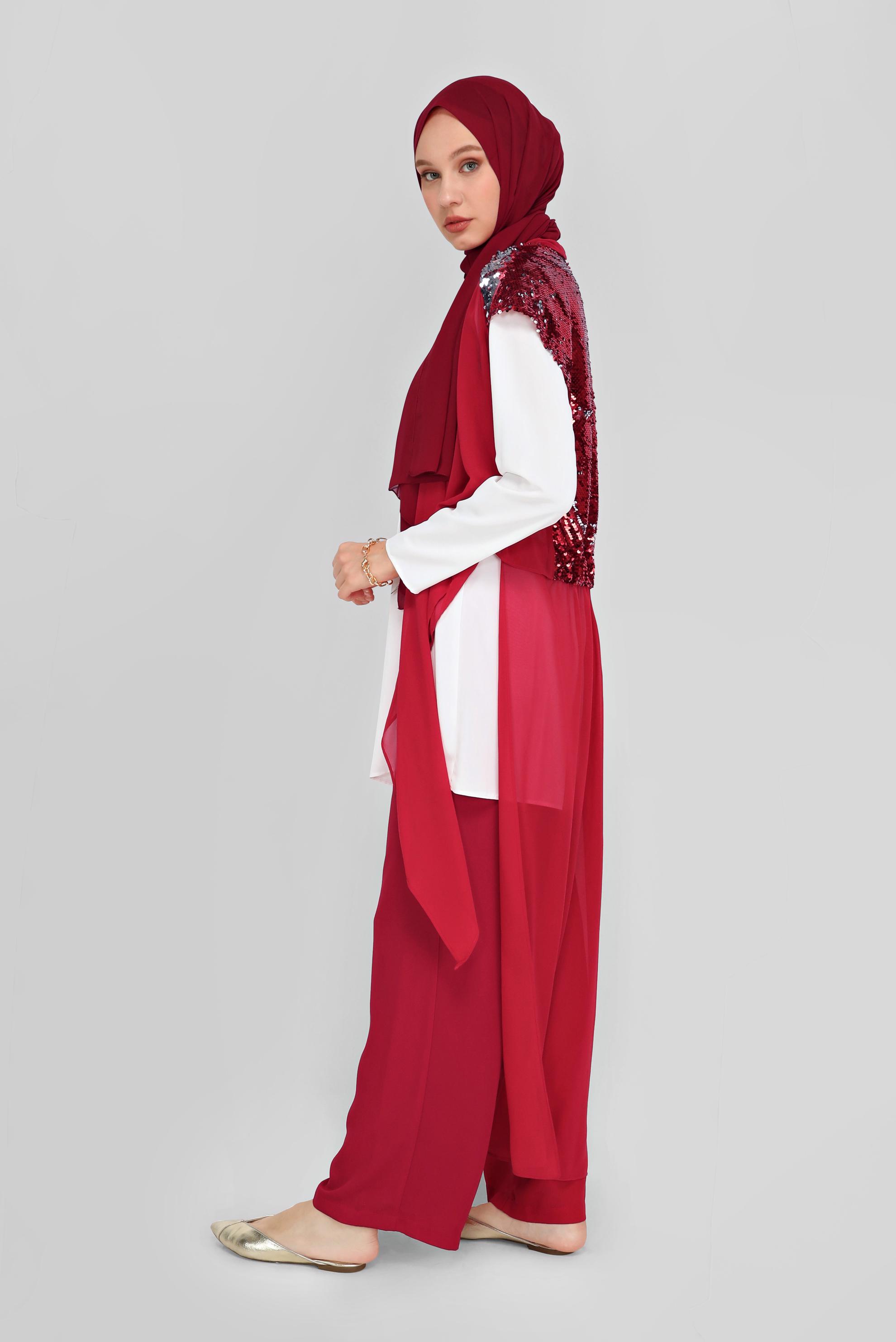 Tesettür giyim KIRMIZI BELİ LASTİKLİ PANTOLON 70218 