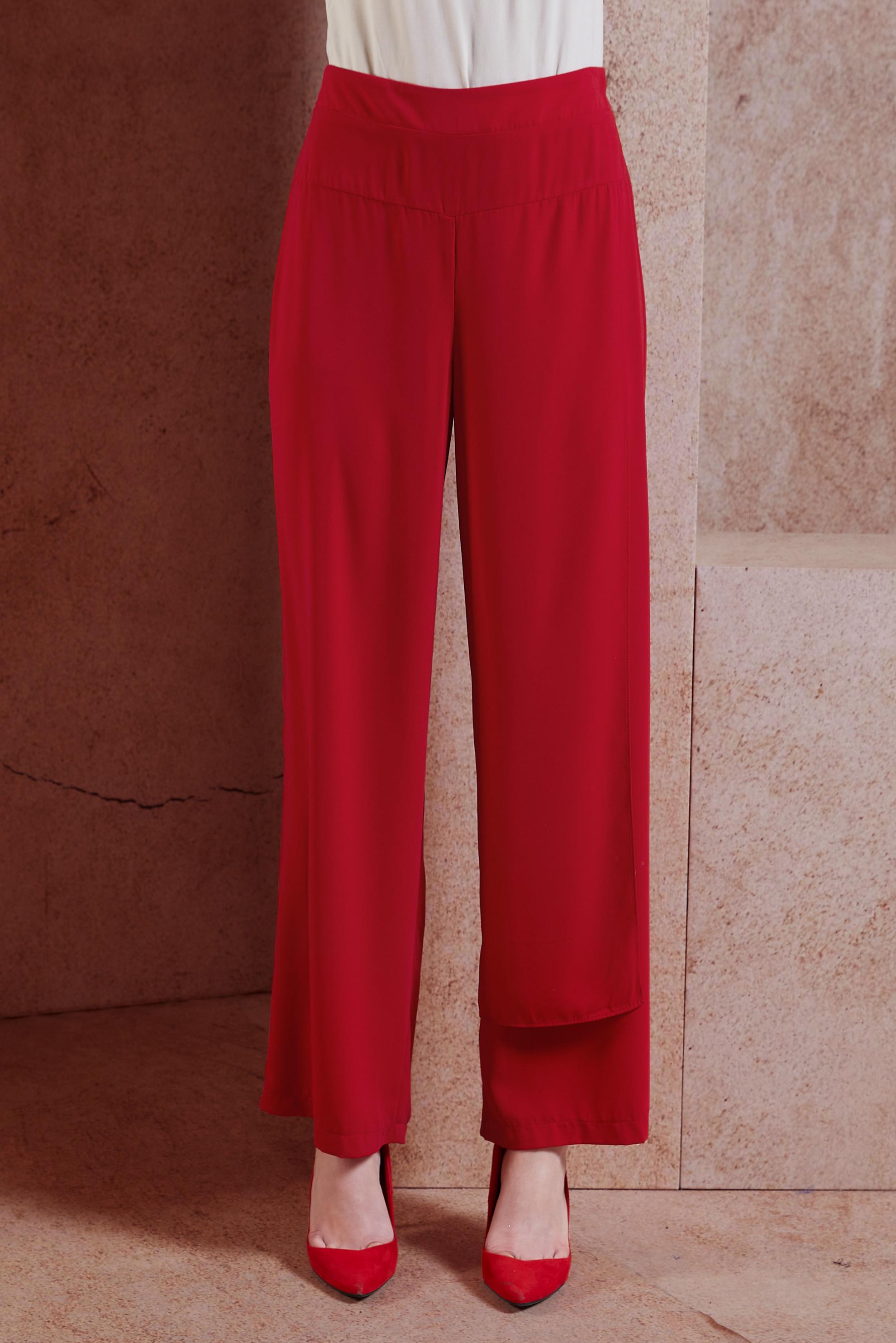 Tesettür giyim KIRMIZI PARÇA DETAYLI PANTOLON 70219