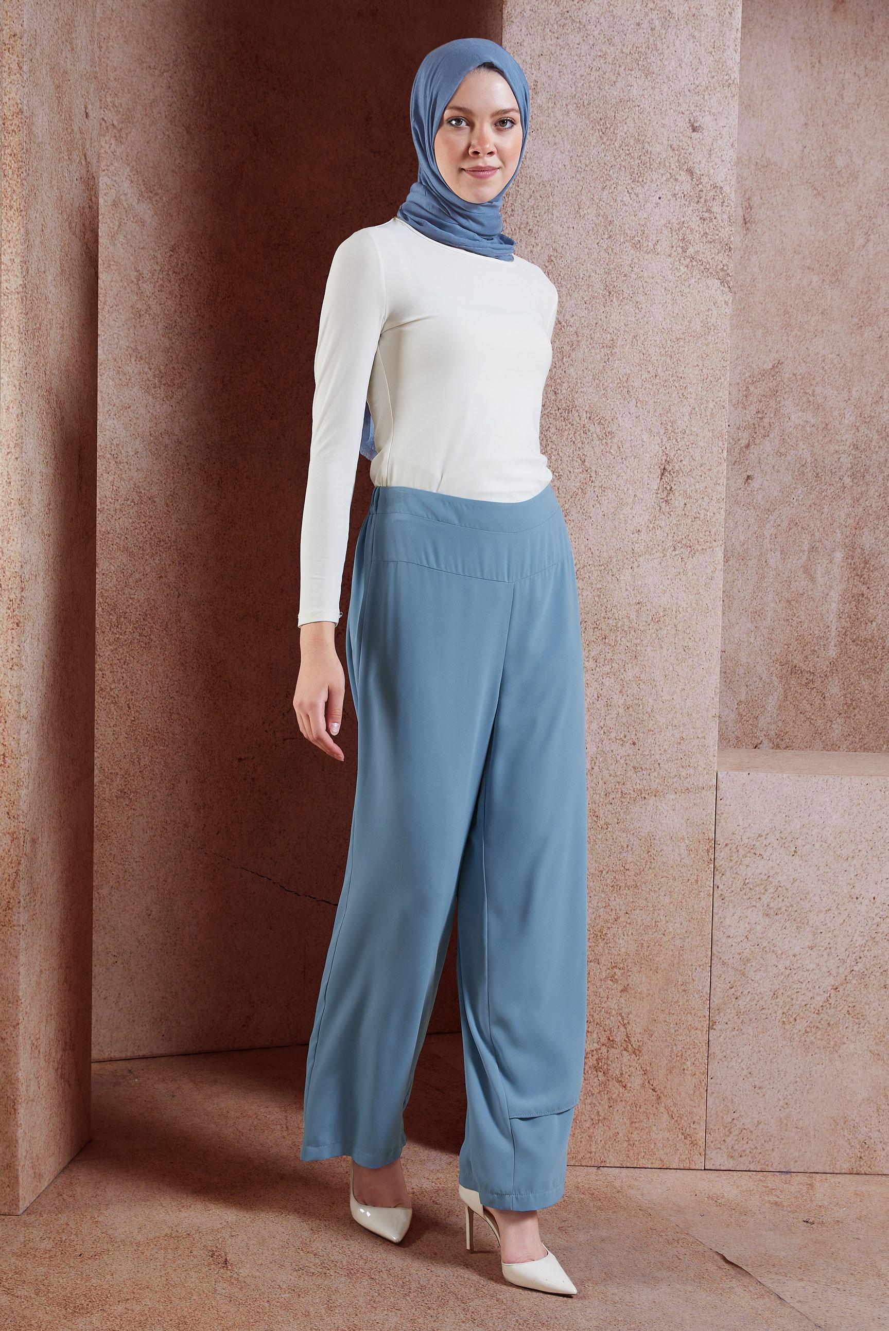 Tesettür giyim MAVİ PARÇA DETAYLI PANTOLON 70219