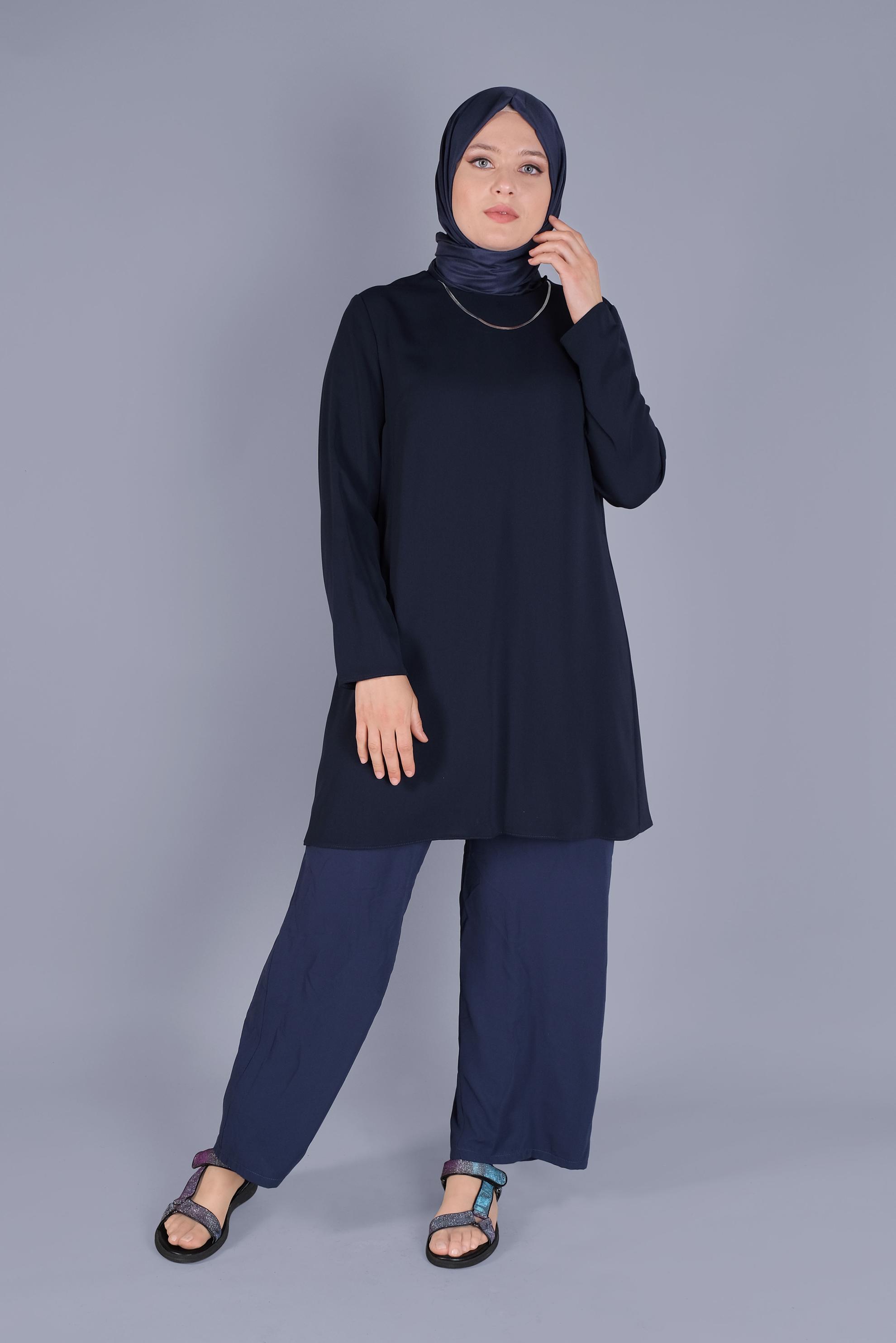 Tesettür giyim LACİVERT GENİŞ PAÇA BÜYÜK BEDEN PANTOLON 70222 