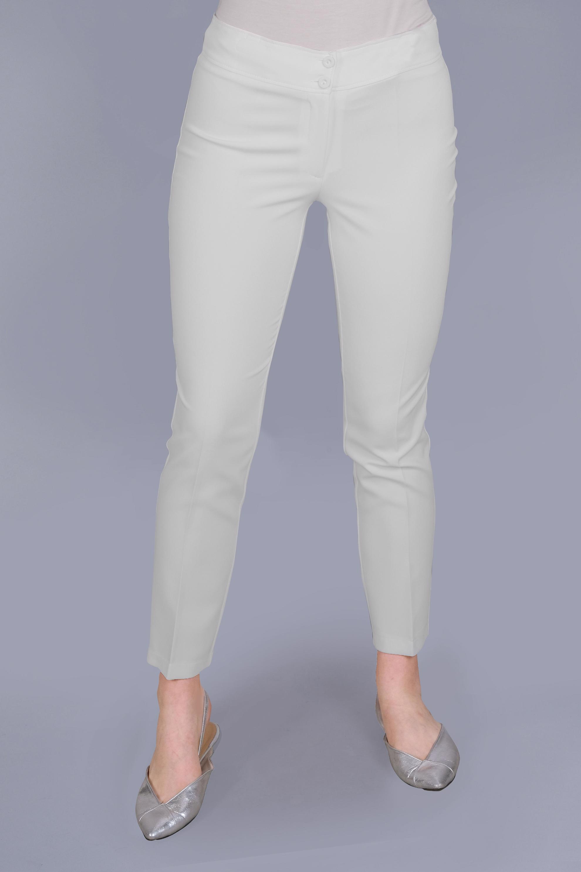 Tesettür giyim BEYAZ DAR PAÇA KUMAŞ PANTOLON 70225