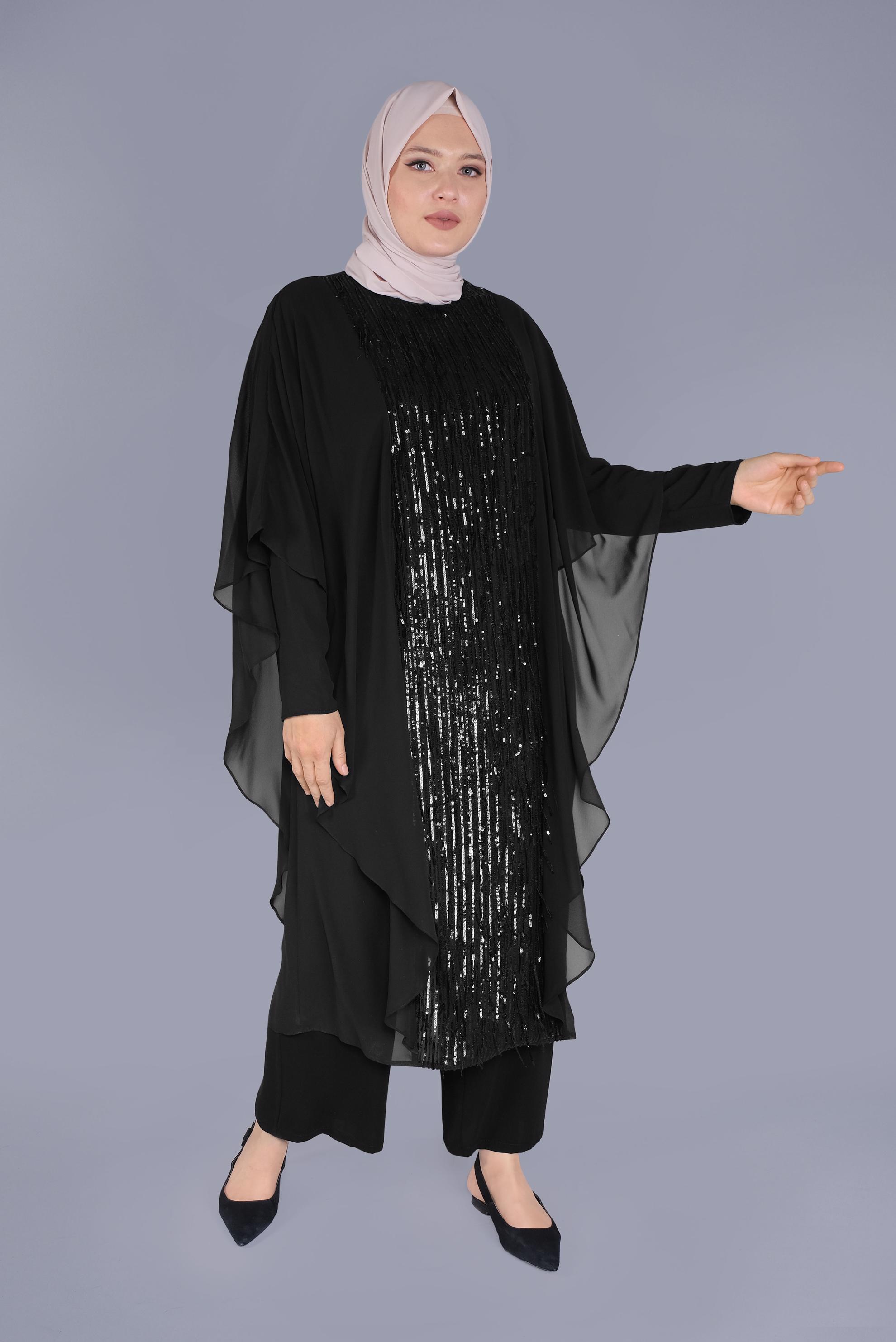 Tesettür giyim SİYAH GENİŞ PAÇA PANTOLON 70231 