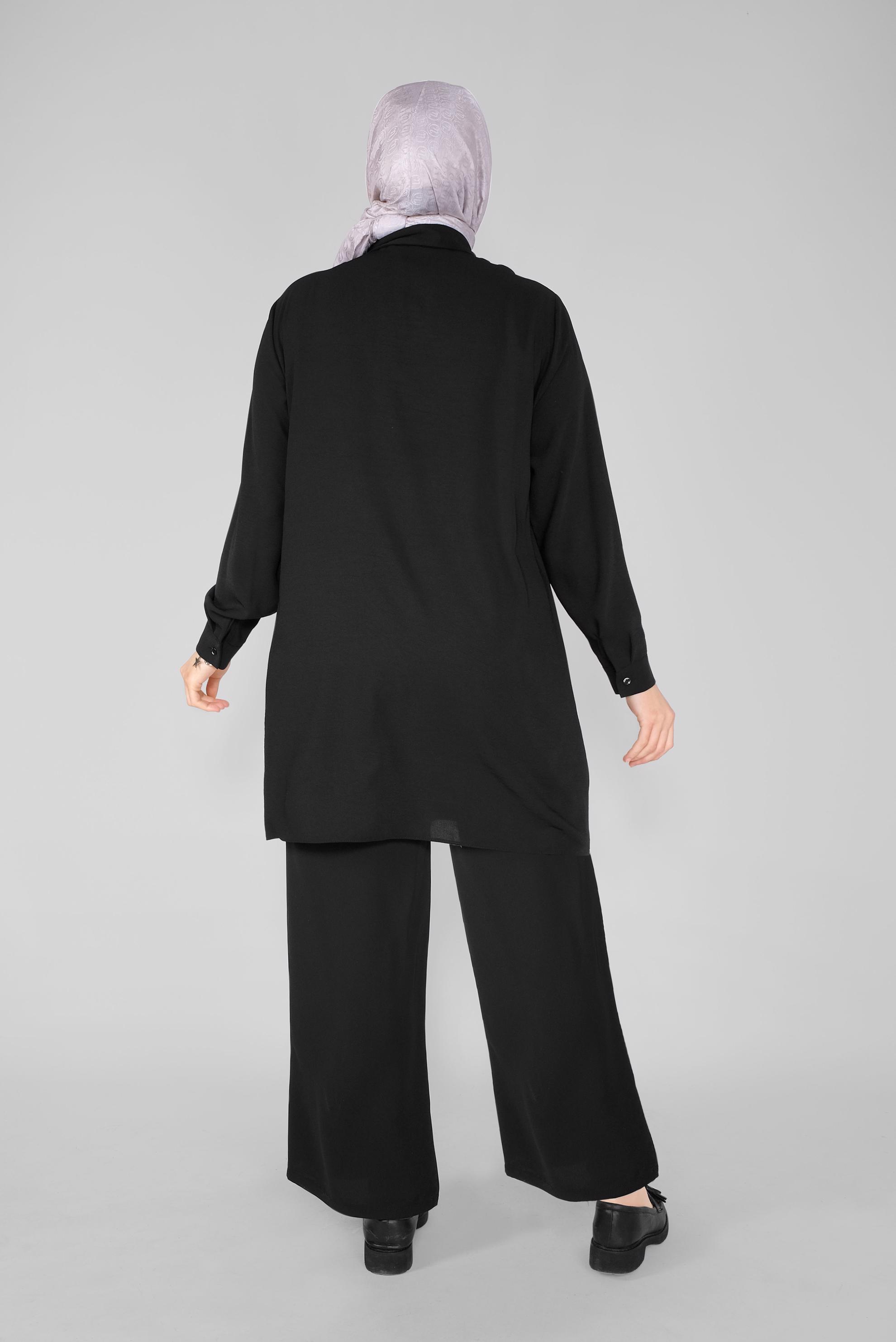 Tesettür giyim SİYAH GENİŞ PAÇA  FERMUARLI PANTOLON 70232 