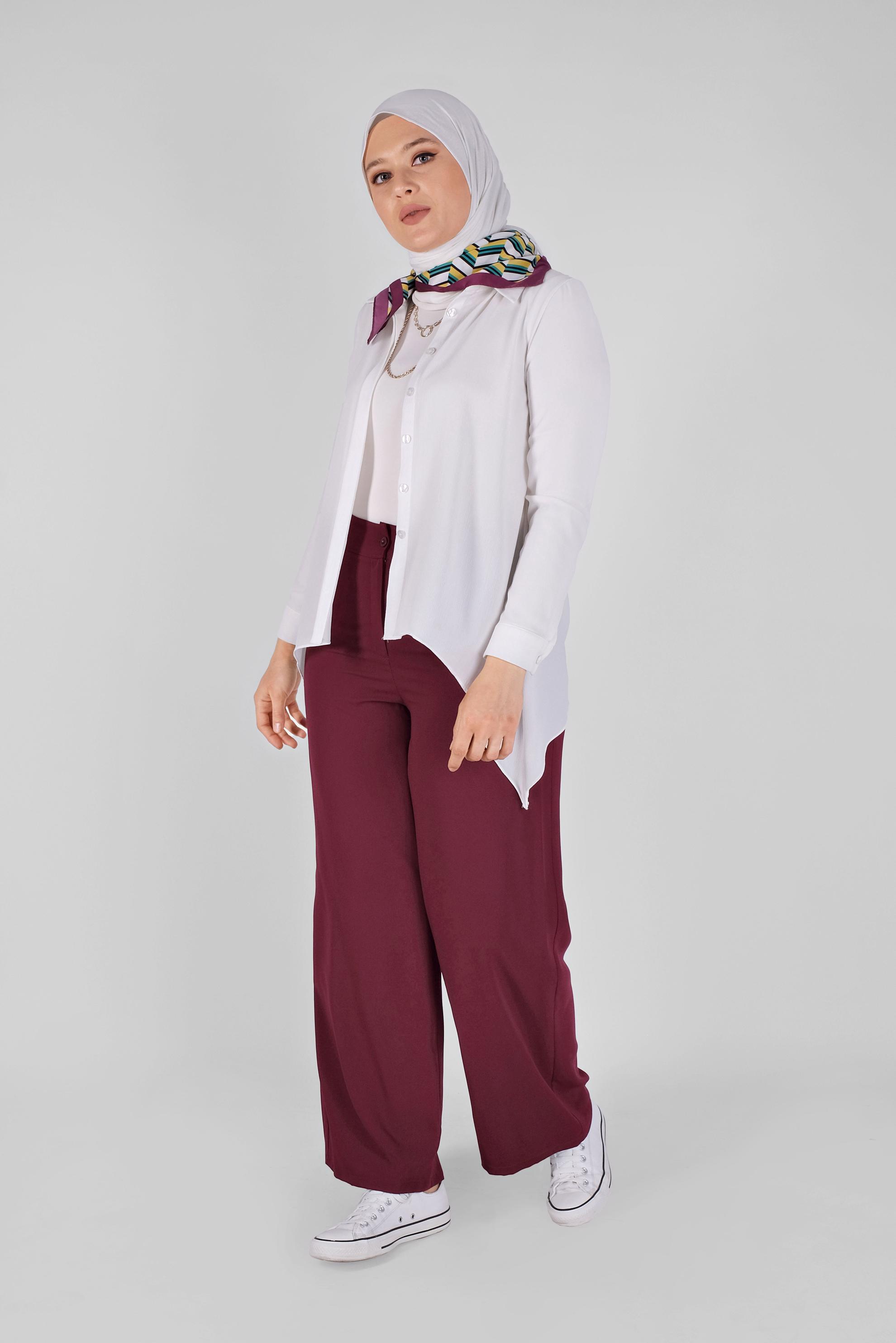 Vêtements hijab ROUGE BORDEAUX PANTALON LARGE À FERMETURE ÉCLAIR 70232