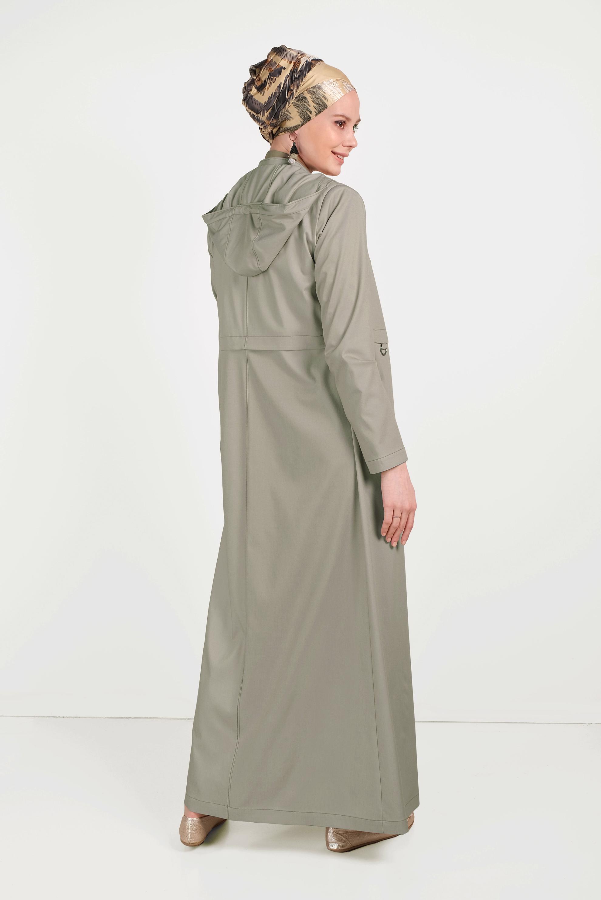 Tesettür giyim HAKİ KAPÜŞONLU FERMUARLI SPOR PARDESÜ 10158