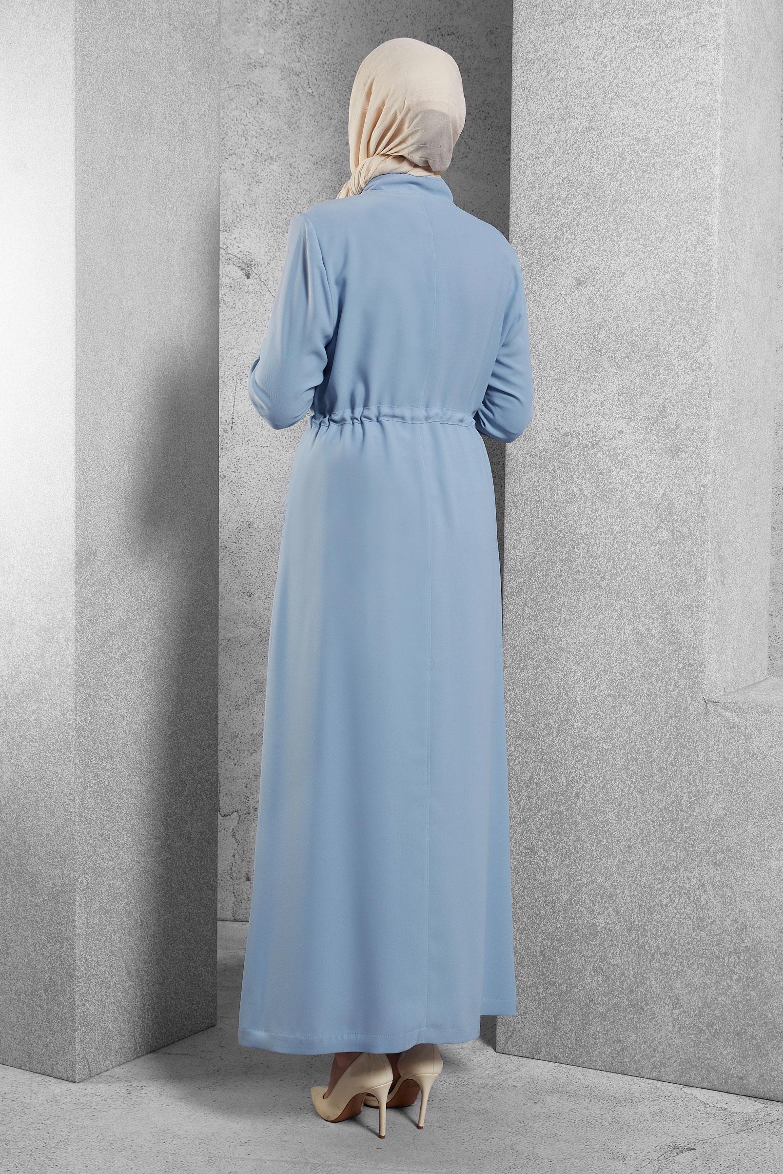 Vêtements hijab BLEU PARDESSU TAILLE-BOULLIONNÉE AVEC FERMETURE 10161