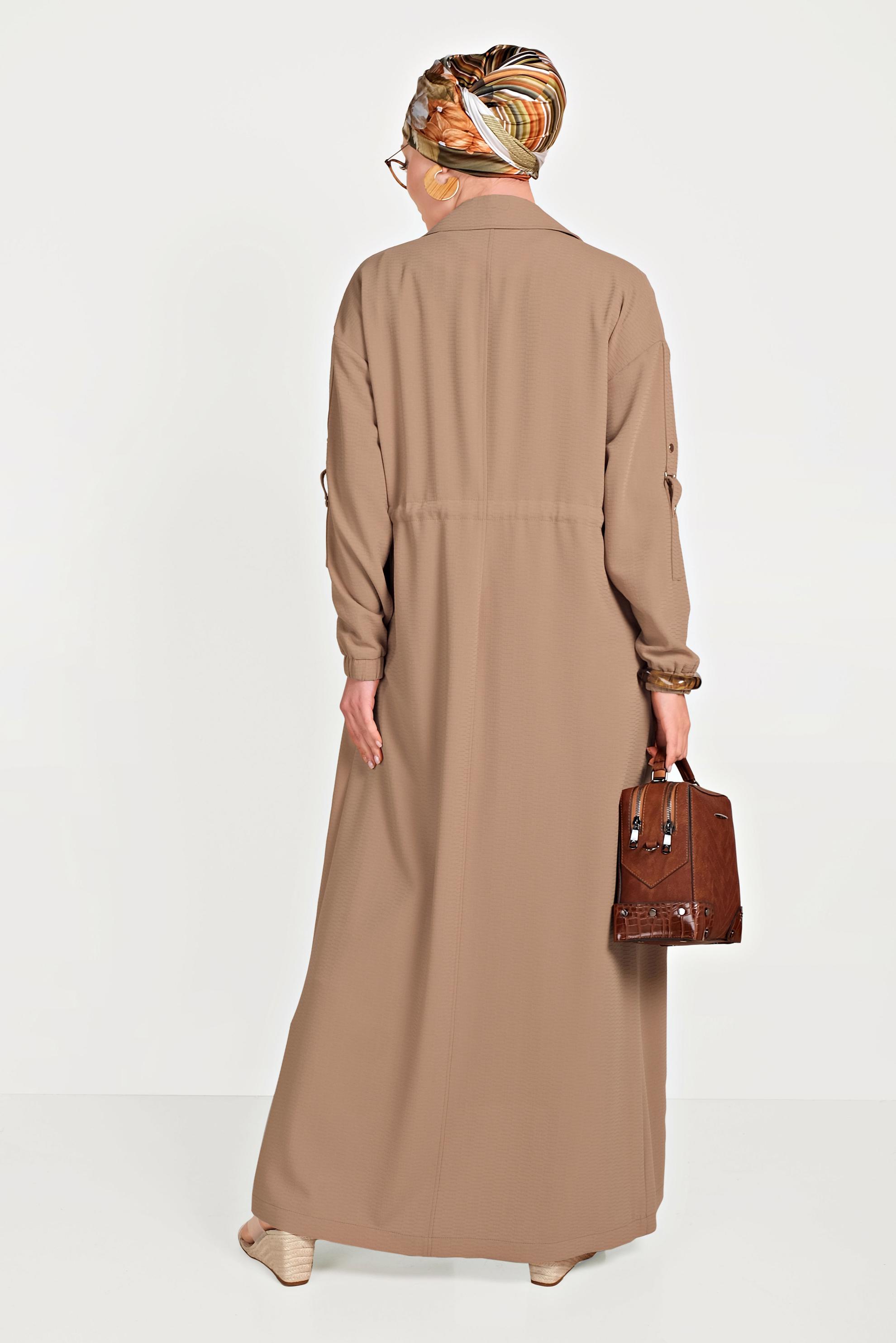 Tesettür giyim TABA ERKEK YAKA FERMUARLI LASTİKLİ PARDESÜ 10164