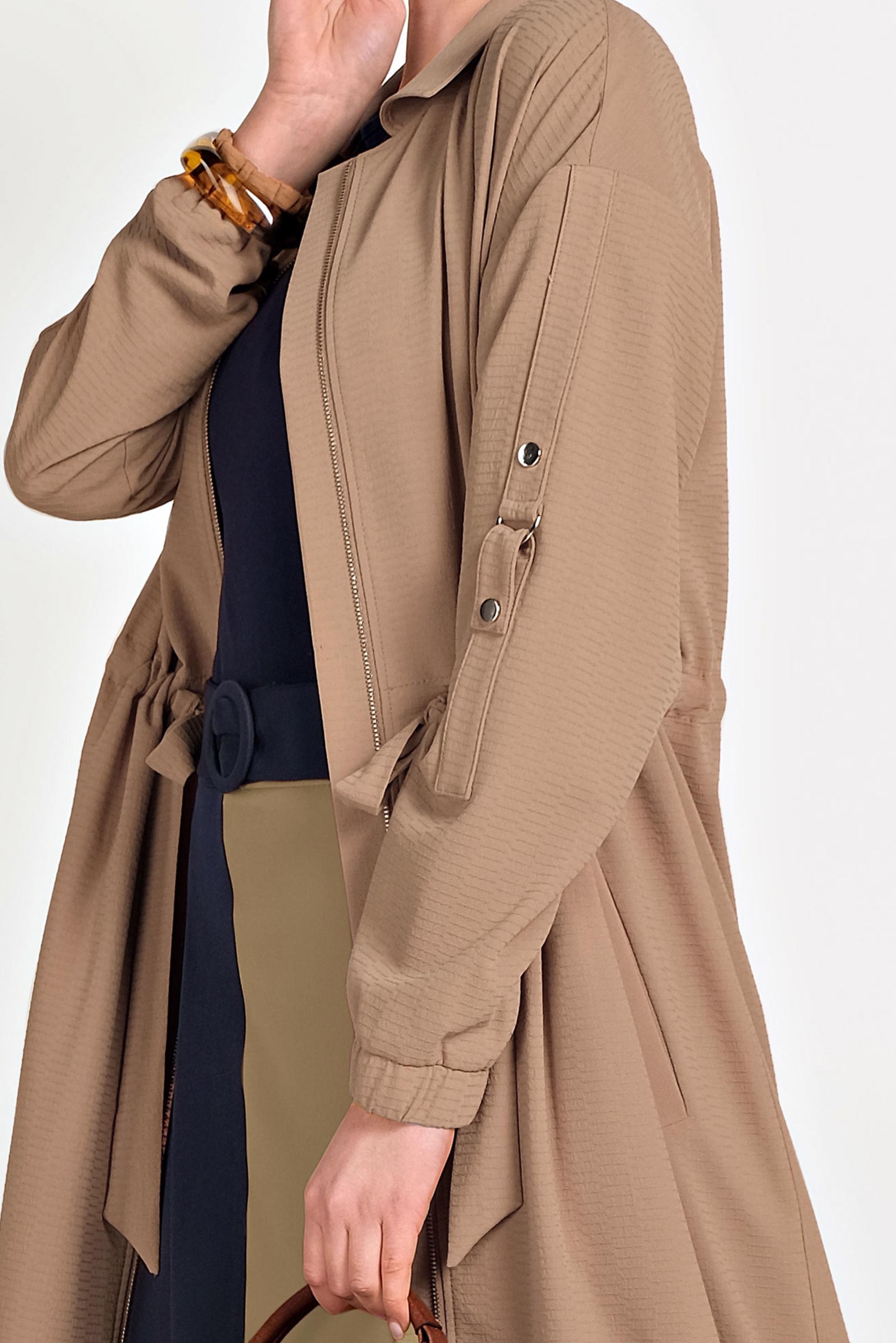 Tesettür giyim TABA ERKEK YAKA FERMUARLI LASTİKLİ PARDESÜ 10164