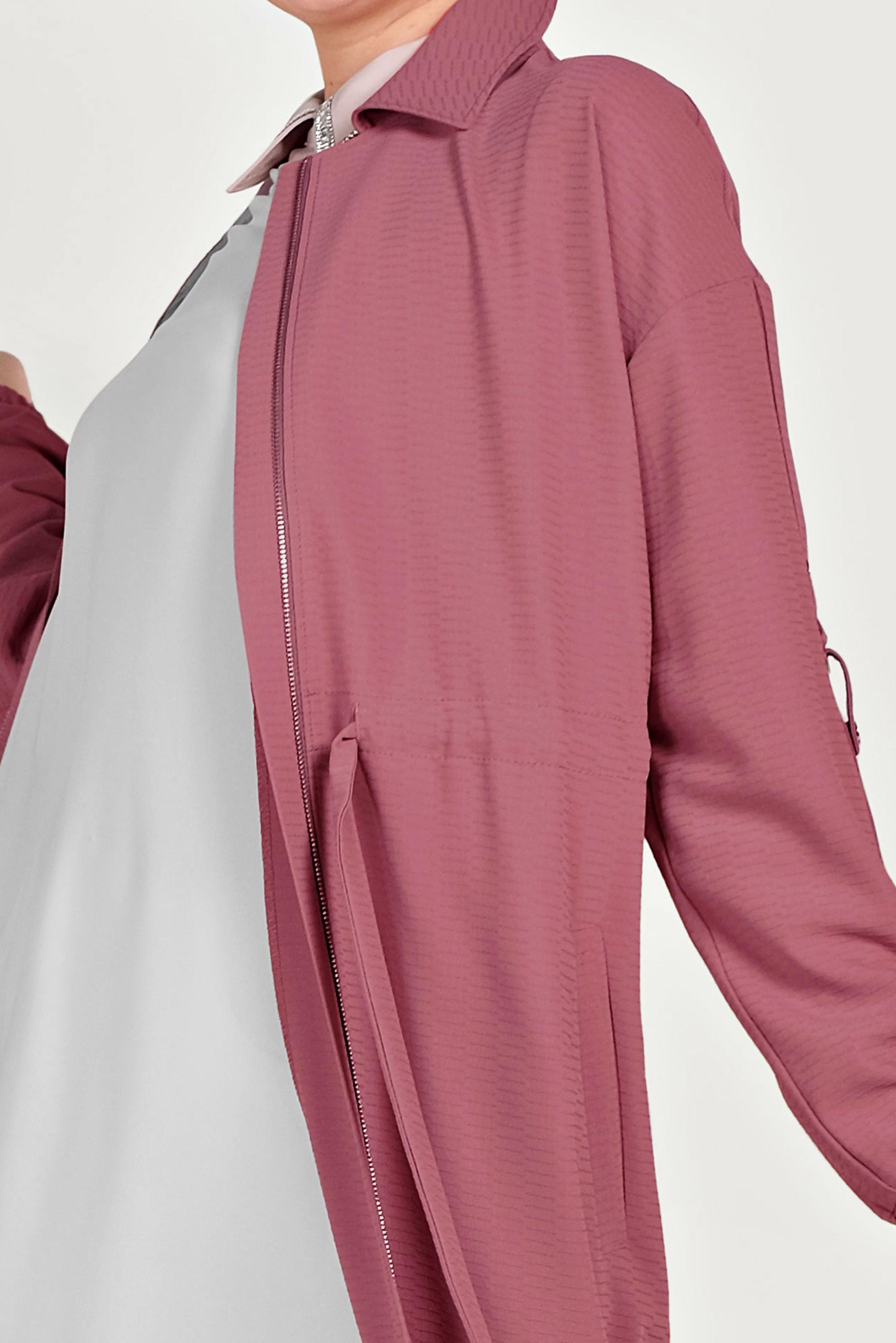 Tesettür giyim PEMBE ERKEK YAKA FERMUARLI LASTİKLİ PARDESÜ 10164