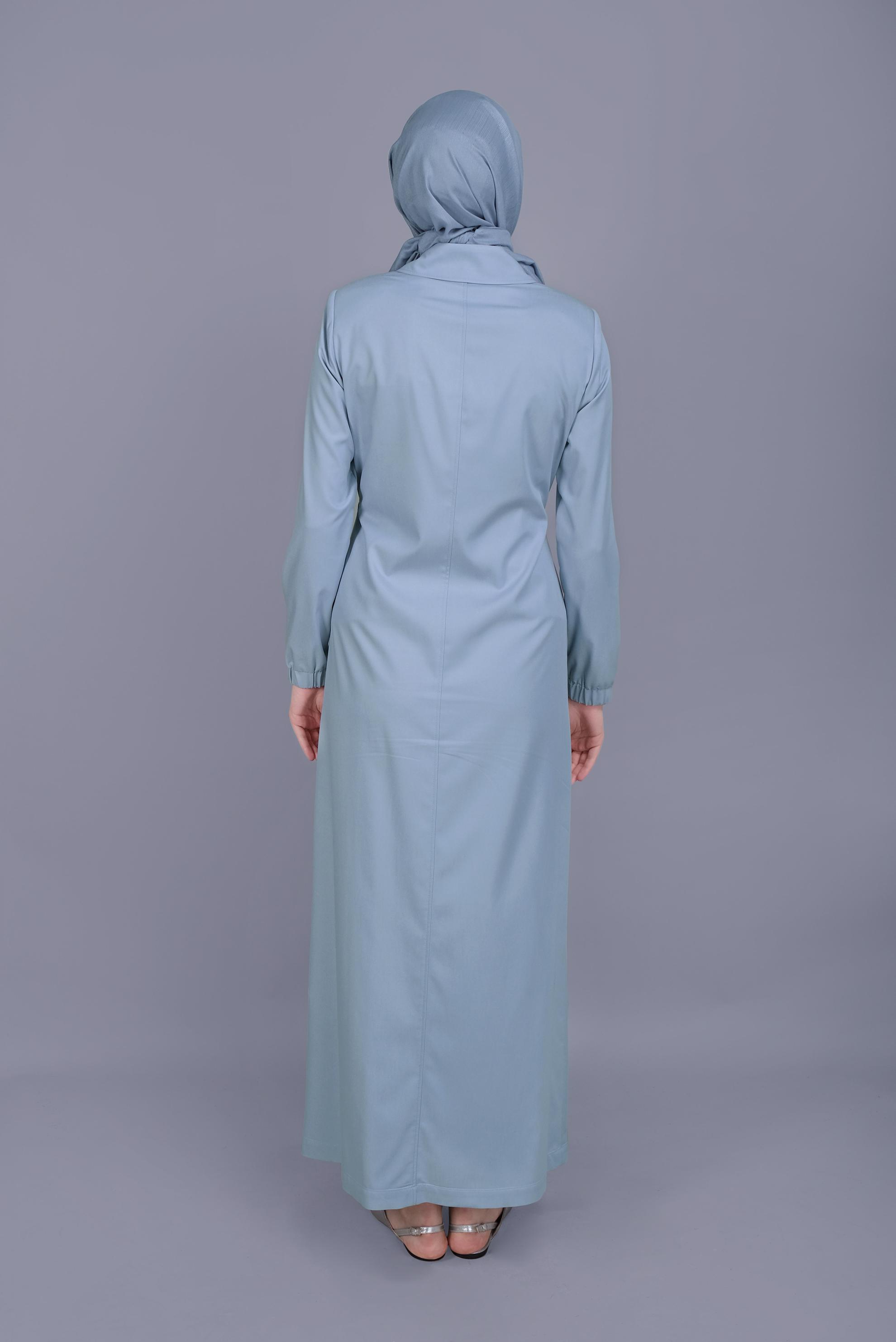 Tesettür giyim MAVİ BELDEN BAĞCIKLI CEPLİ PARDESÜ 10166