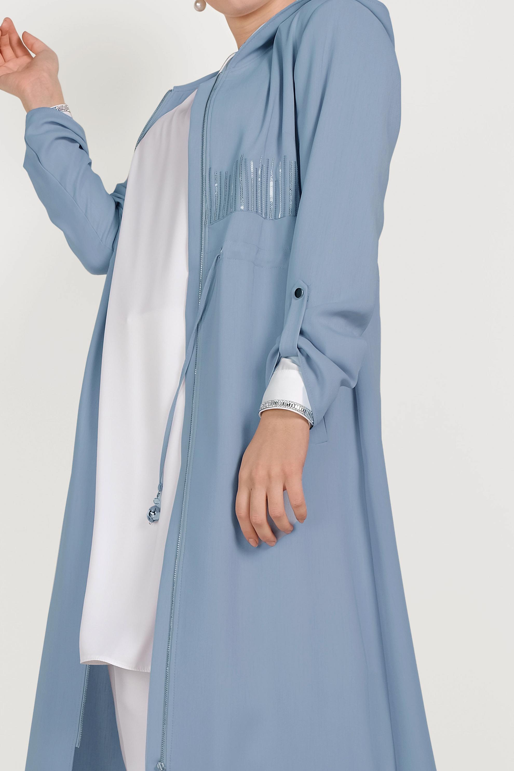 Tesettür giyim MAVİ BELİ BAĞCIKLI PARDESÜ 10167