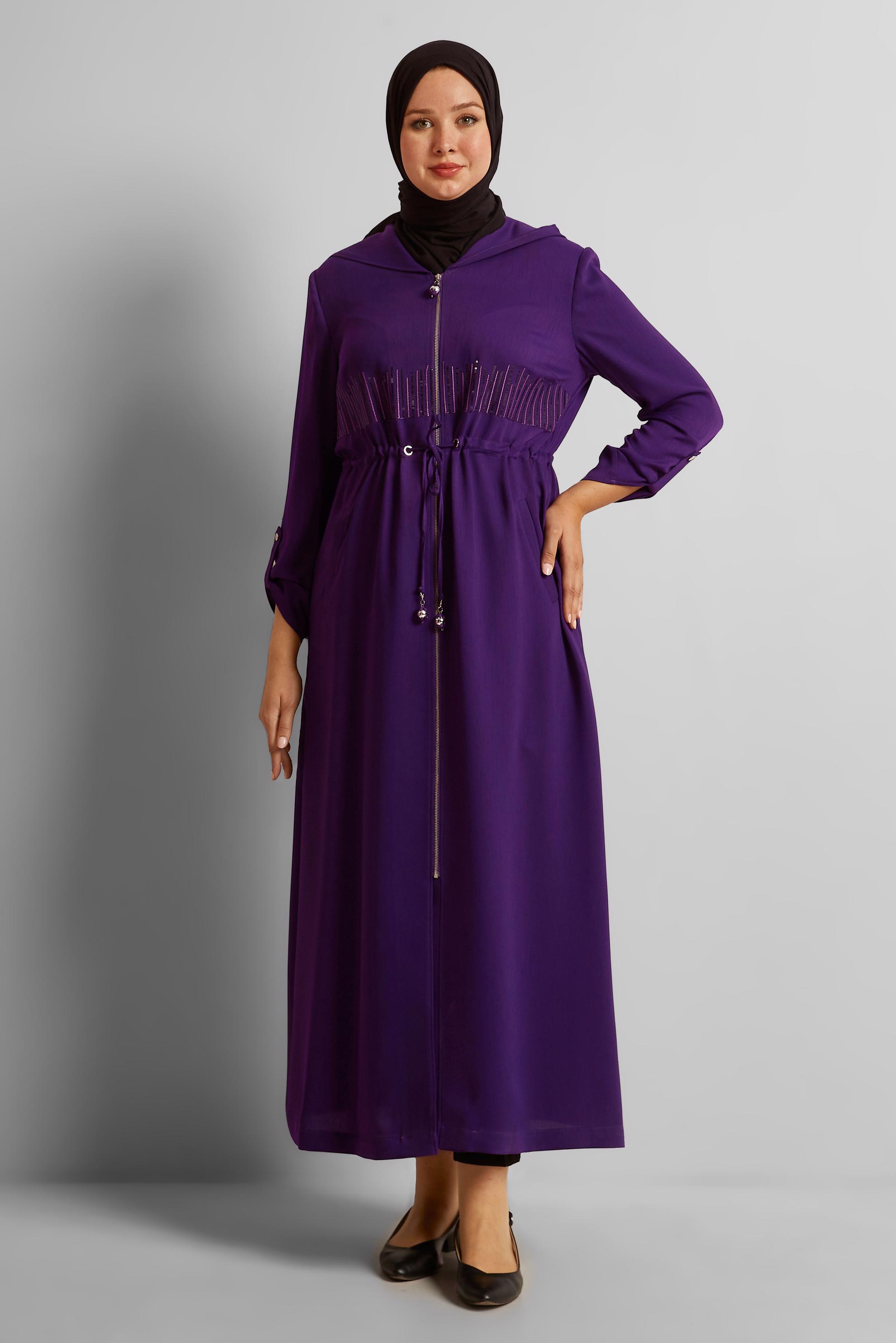 Hijab clothing PURPLE SMOCKING WAIST TOPCOAT 10167