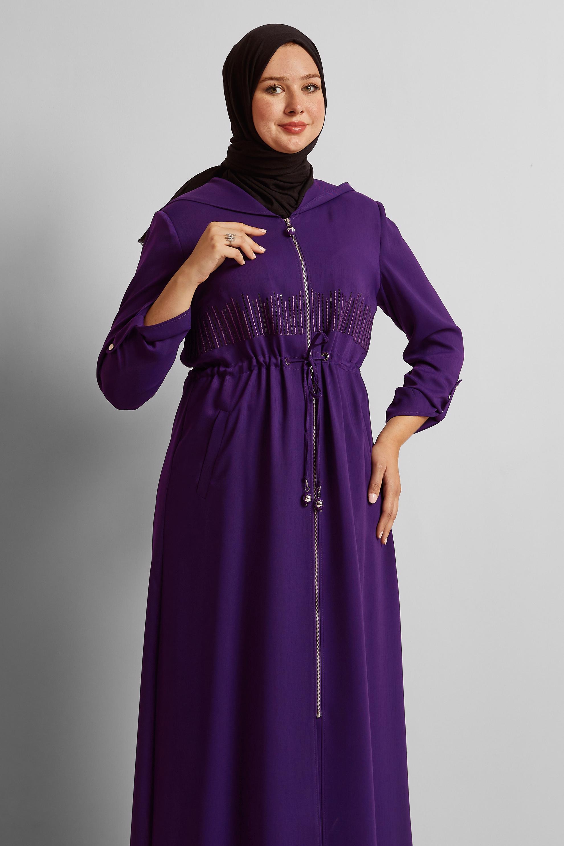 Hijab clothing PURPLE SMOCKING WAIST TOPCOAT 10167
