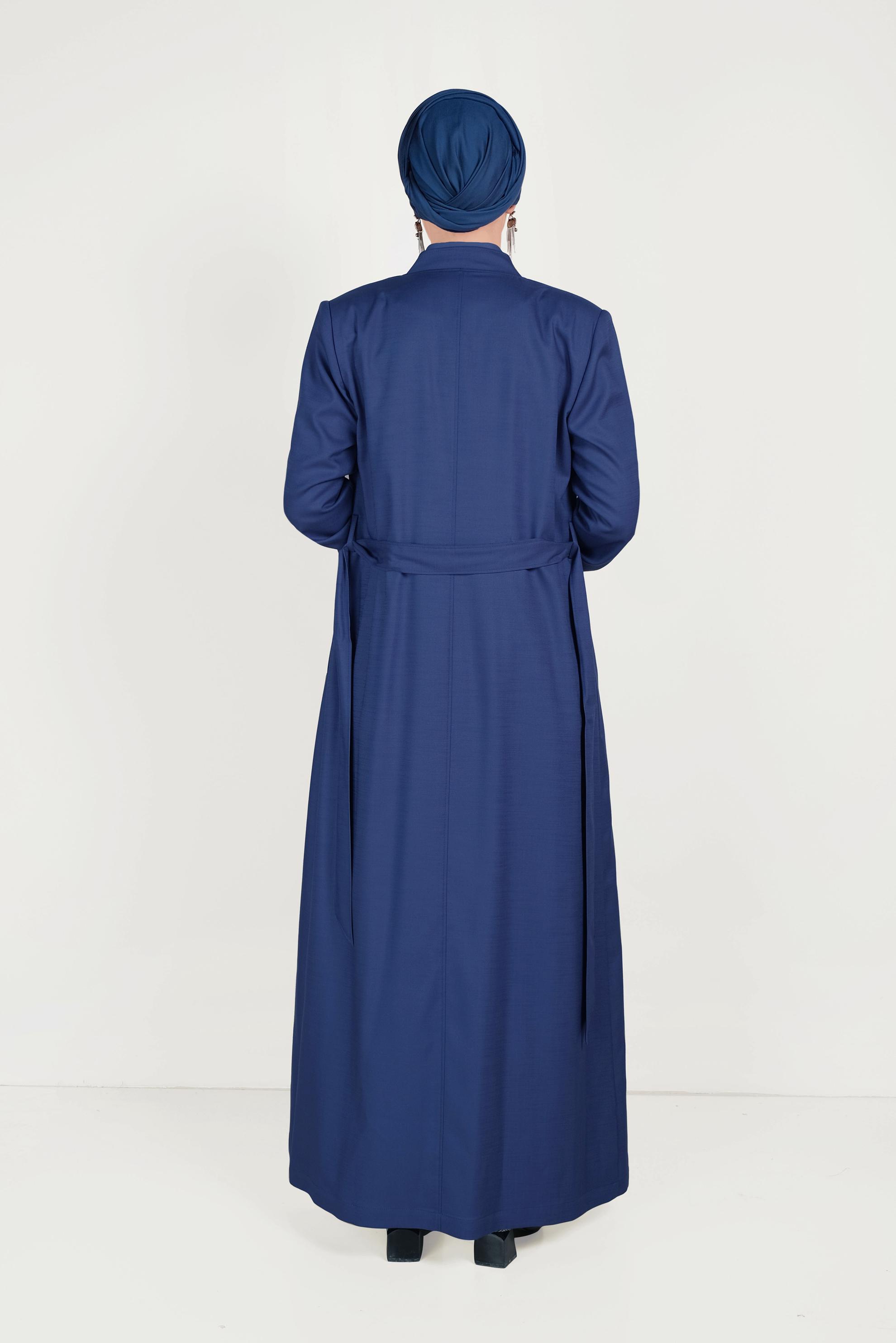 Tesettür giyim LACİVERT BALON KOL NAKIŞLI HAKİM YAKA PARDESÜ 10180