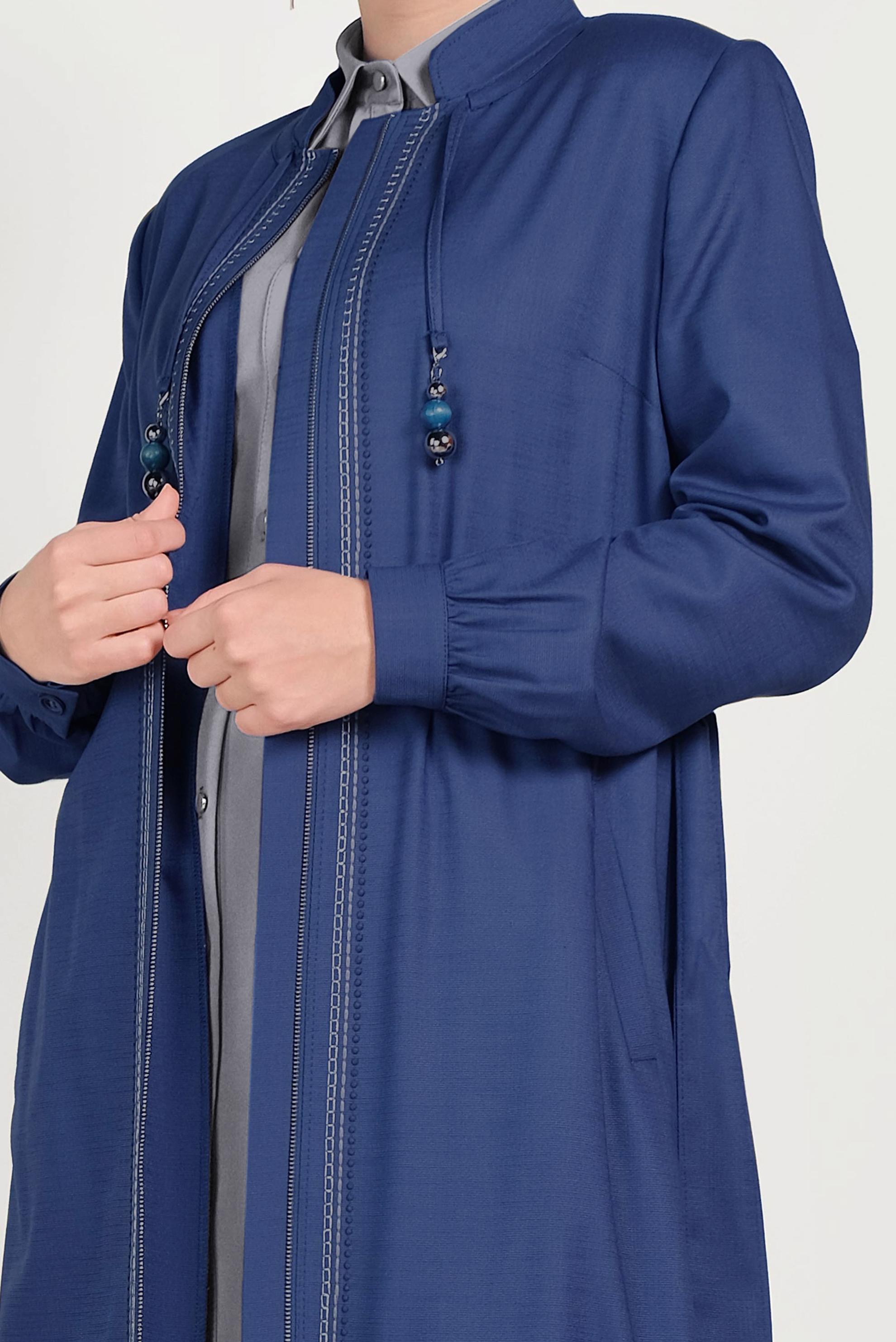 Tesettür giyim LACİVERT BALON KOL NAKIŞLI HAKİM YAKA PARDESÜ 10180