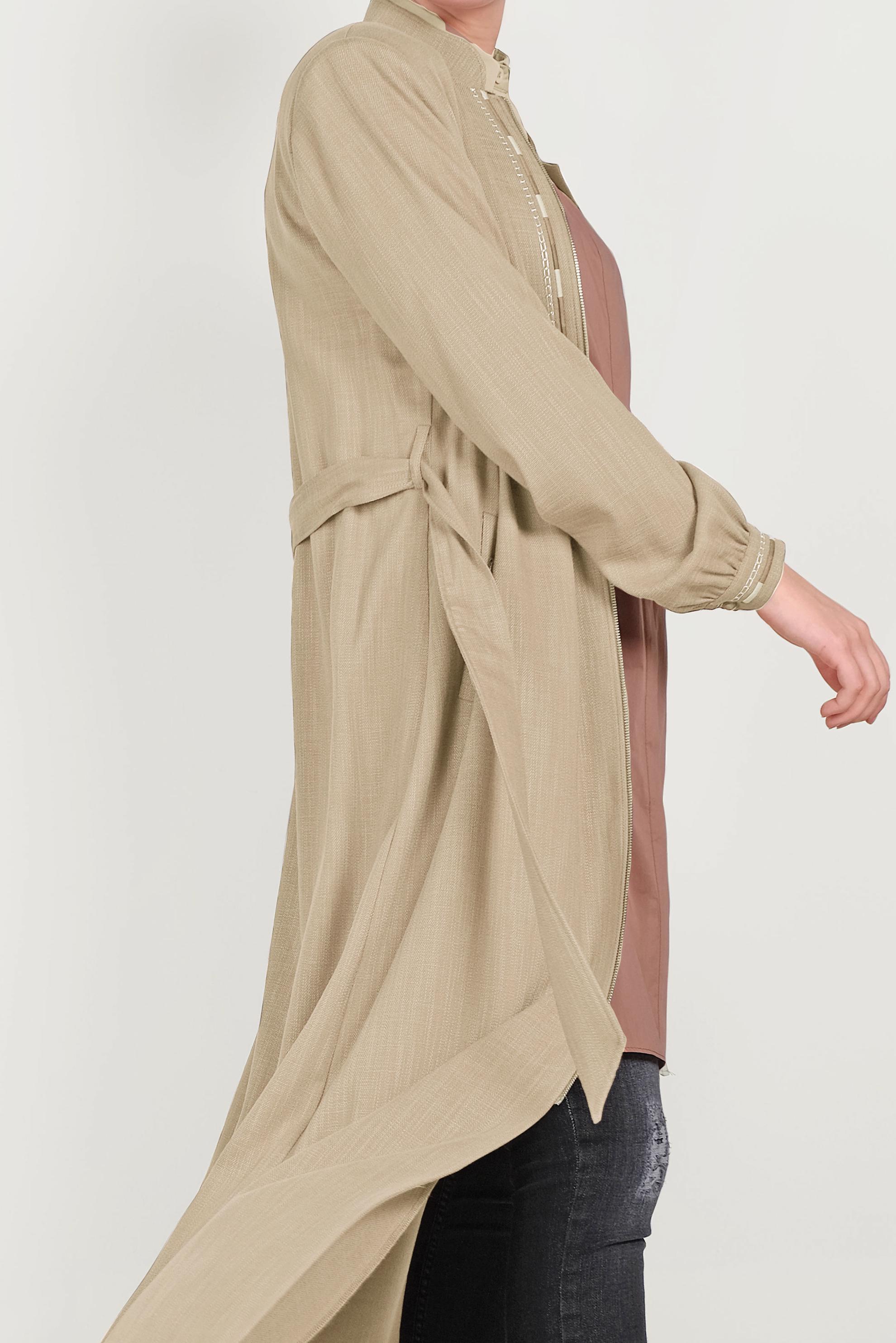 Tesettür giyim BEJ NAKIŞLI FERMUARLI PARDESÜ 10183