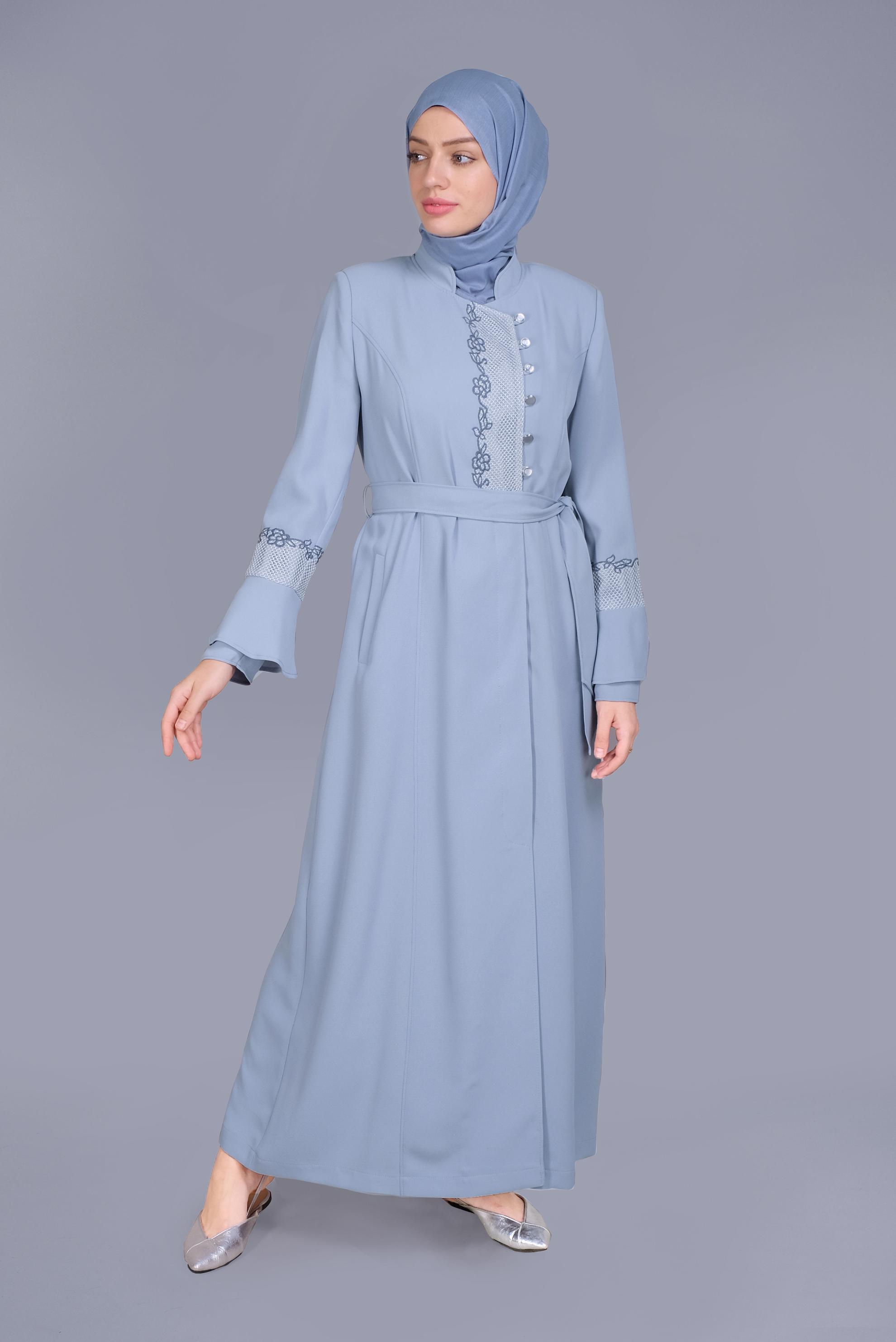 Vêtements hijab BLEU COUCHE DE FINITION DÉTAILLÉE DE BRODERIE 10199 